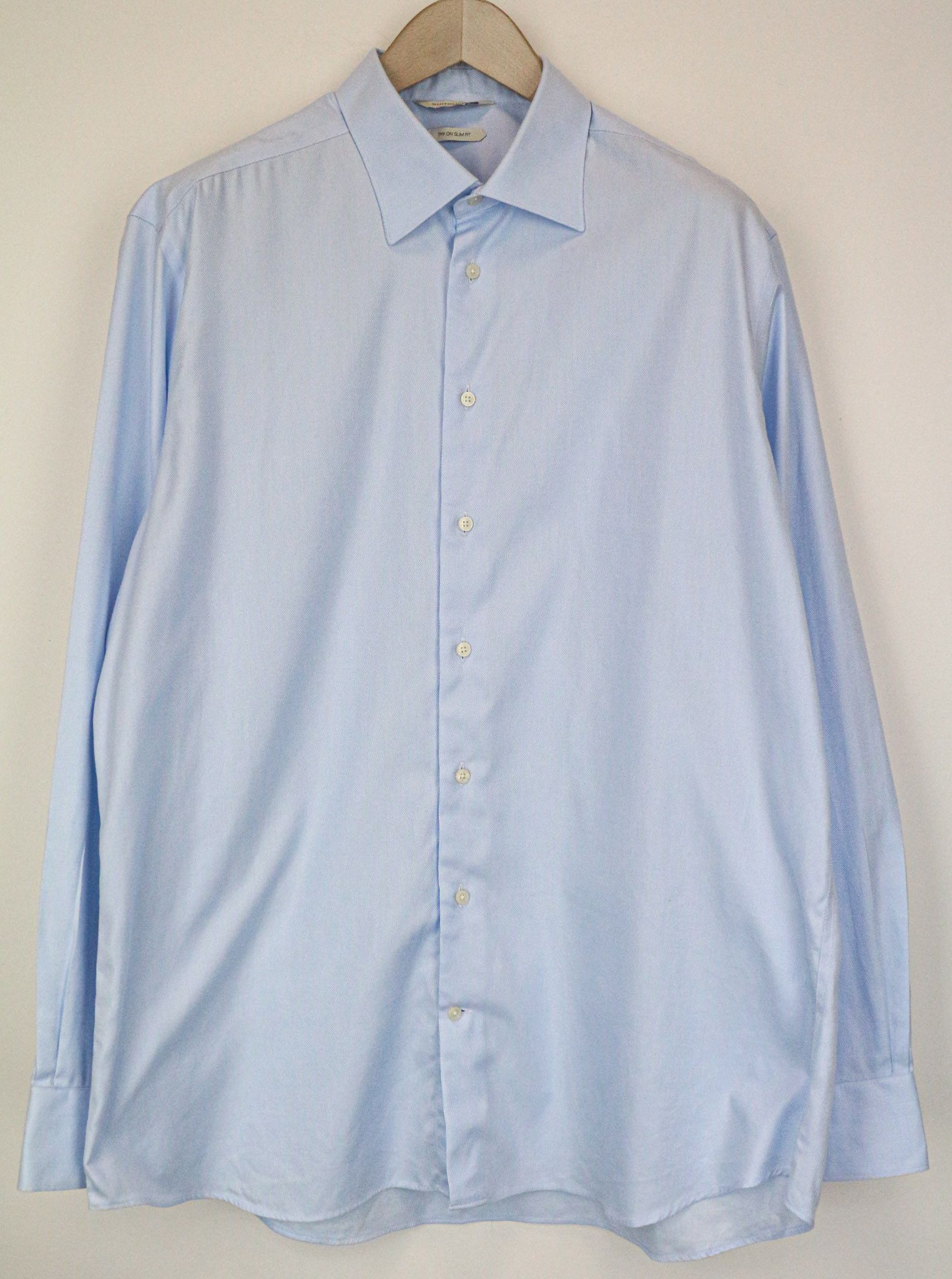 Suitsupply 45/17 3/4 Slim Blue Cotton Long Sleeve Shirt 79170 Size 44R - 1 Thumbnail