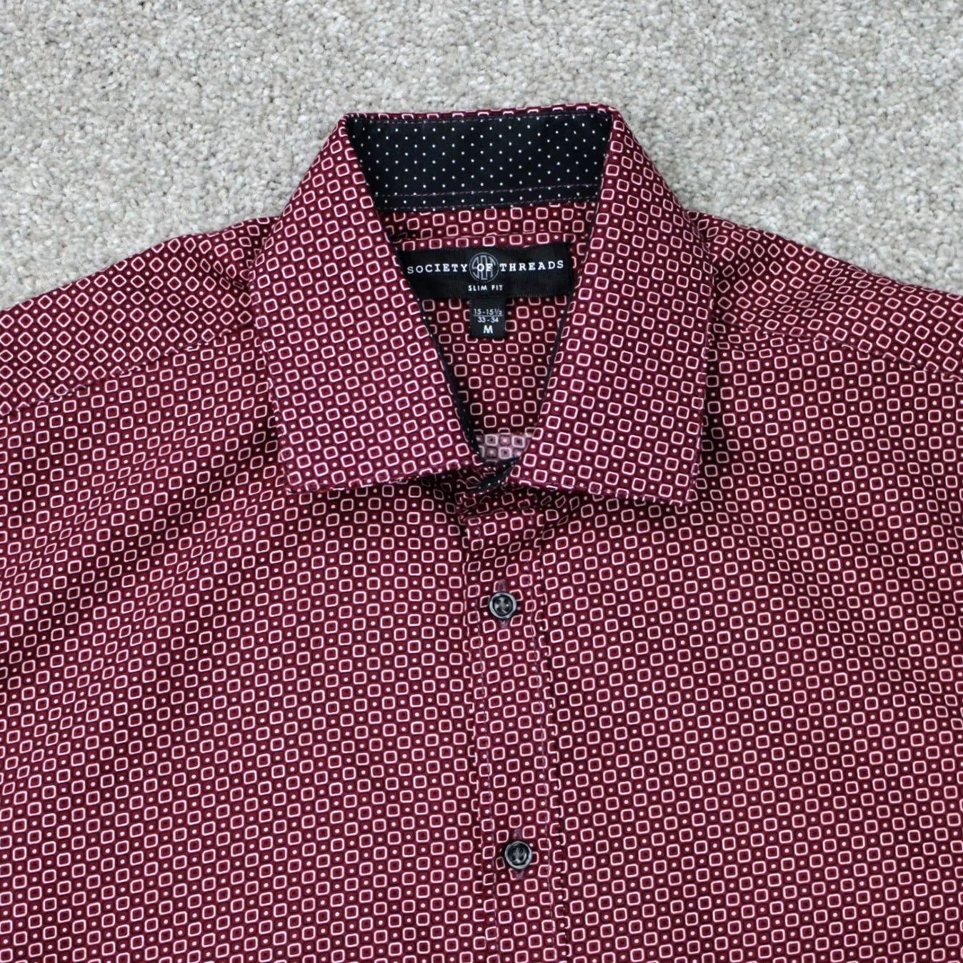 Vintage Society of Threads Shirt Mens 15-15 1/2 33/34 Red Black Slim Fit Geometric Long Sleeve Dress Shirt Mens Size US L / EU 52-54 / 3 - 4 Thumbnail