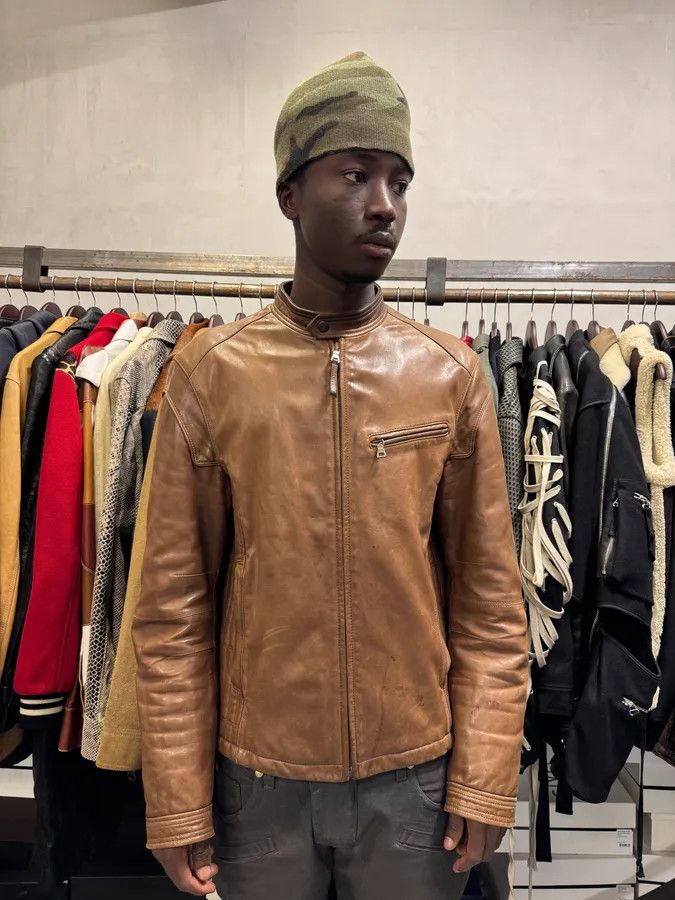 PRADA プラダ ヴィンテージ アーカイブ レザーシャツ キャメル カーフ PRADA プラダ ヴィンテージ アーカイブ レザーシャツ キャメル カーフ