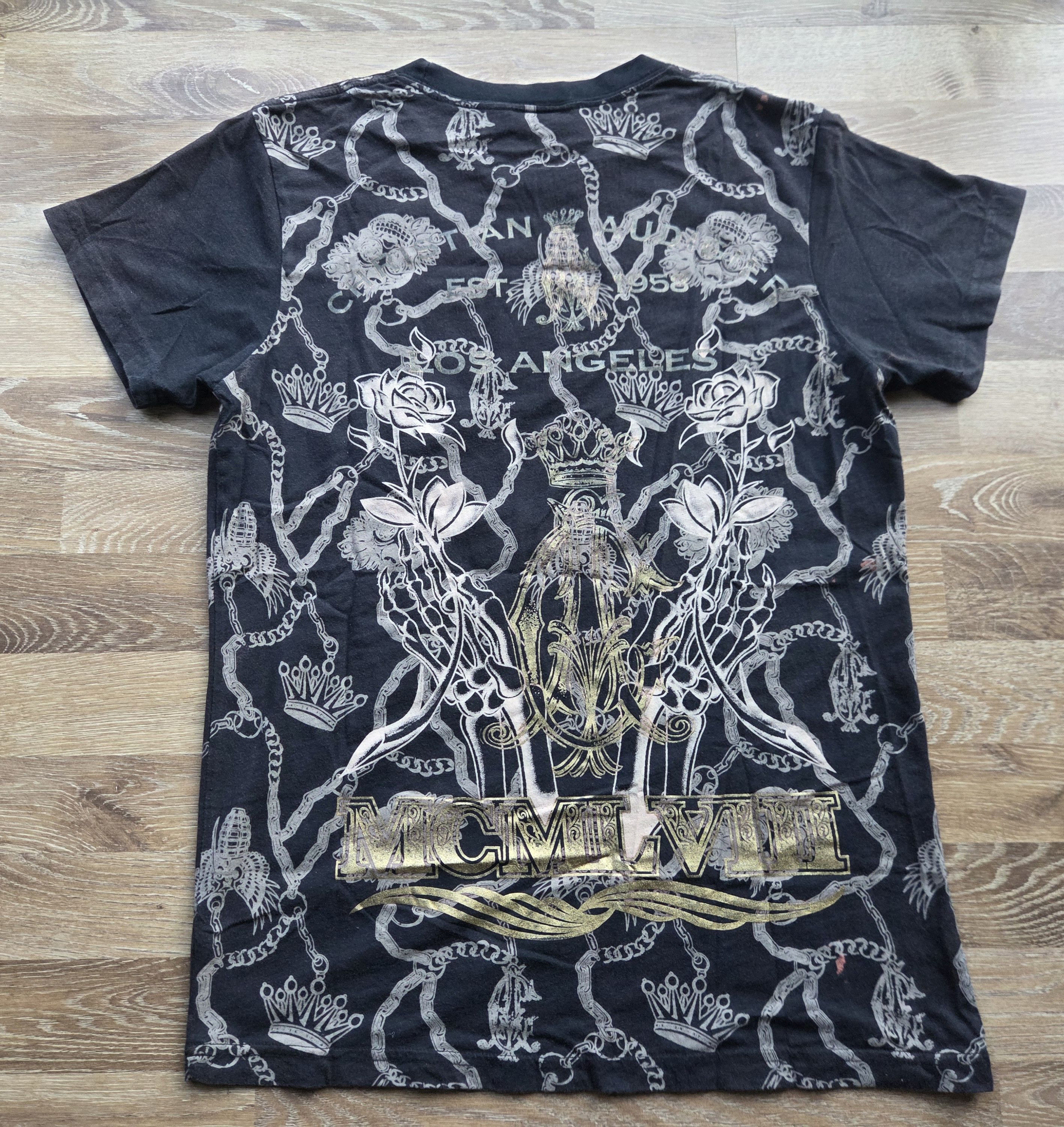 Christian Audigier Vintage y2k Christian Audigier Skull Roses Rhinestone Shirt Size M / US 6-8 / IT 42-44 - 2 Thumbnail