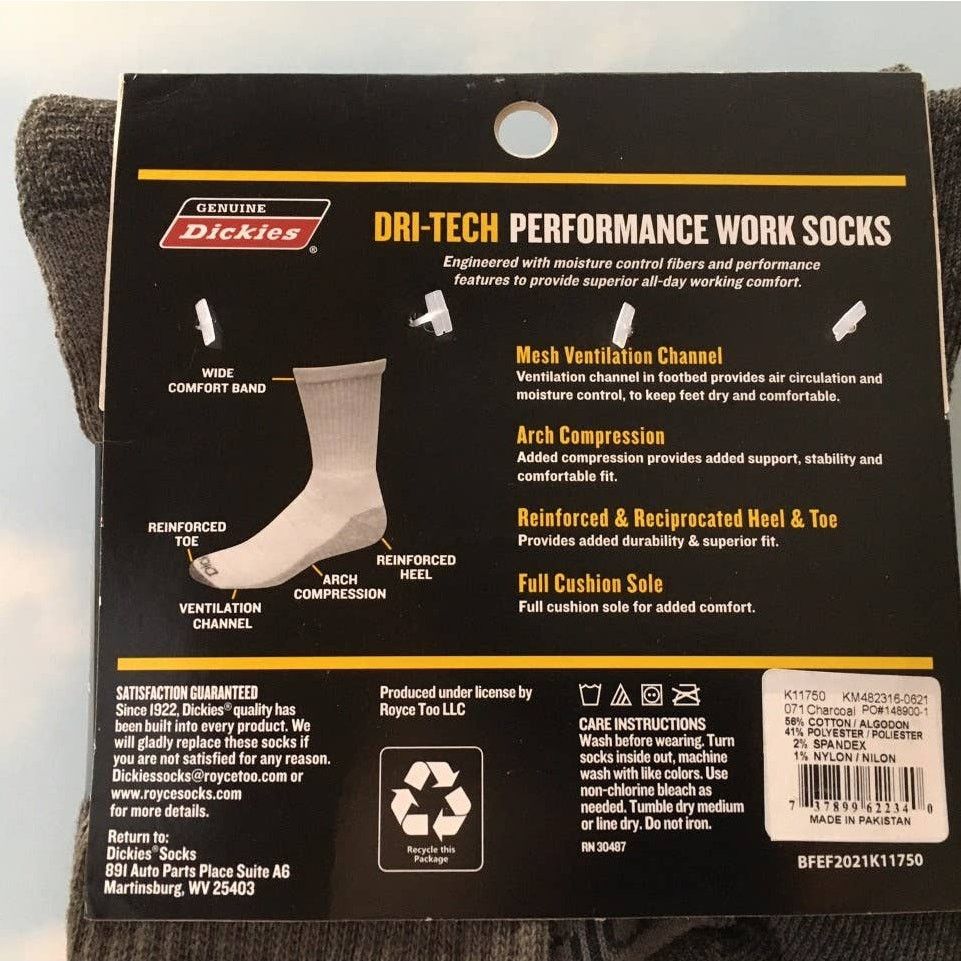 Dickies Dickies Socks 6-12 Dri-Tech Crew Performance GY 6 Pr/Pk NWT Size ONE SIZE - 4 Thumbnail