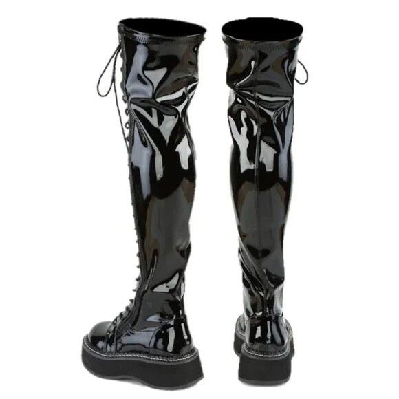 Demonia Cult DEMONIA Emily 375 Black Patent Lace Up 2" Platform Goth Punk Size US 7 / IT 37 - 3 Thumbnail