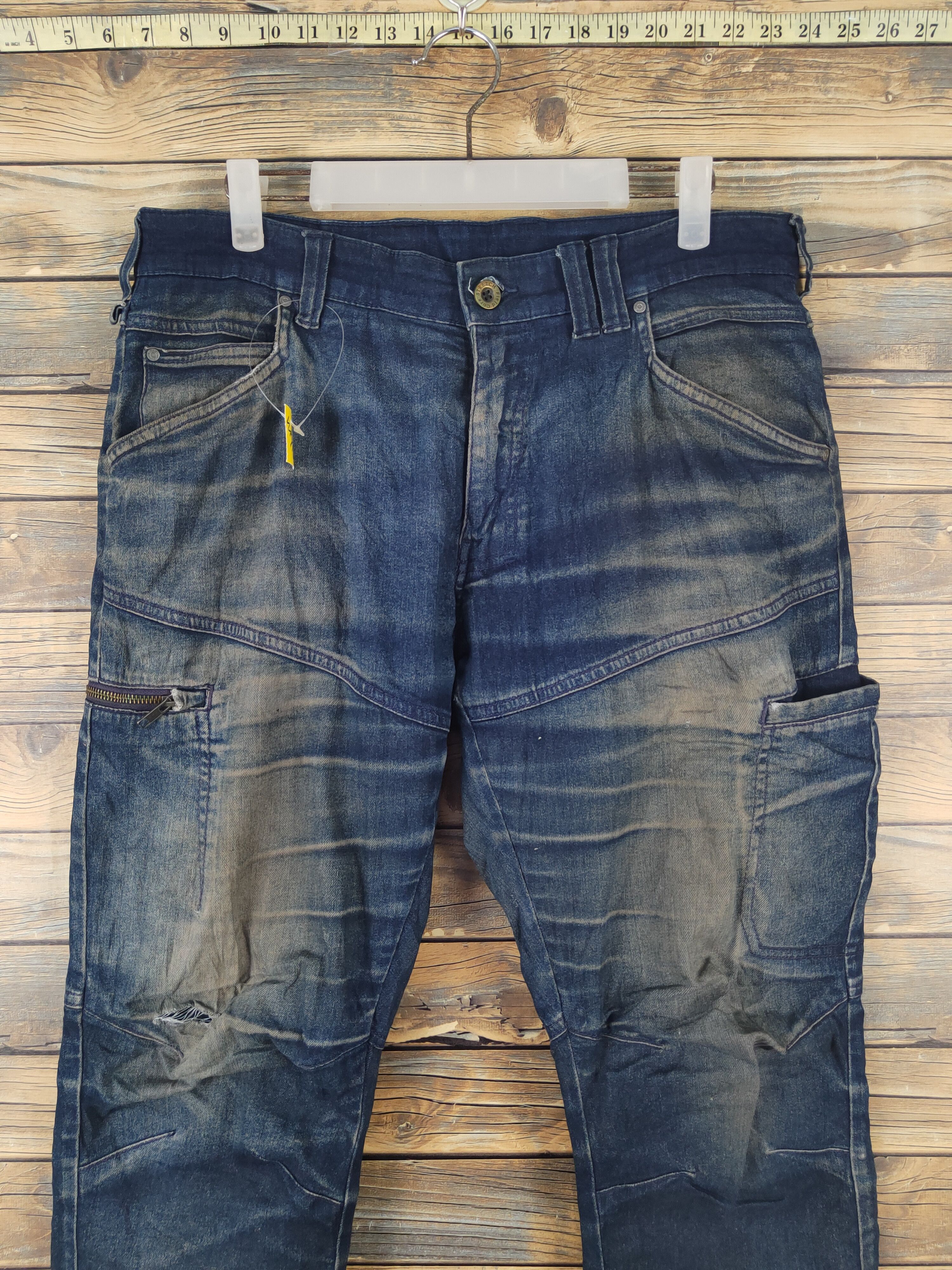 Japanese Brand FieldCore Dark Blue Distressed Ripped denim Jeans #W1995 Size US 34 / EU 50 - 2 Thumbnail