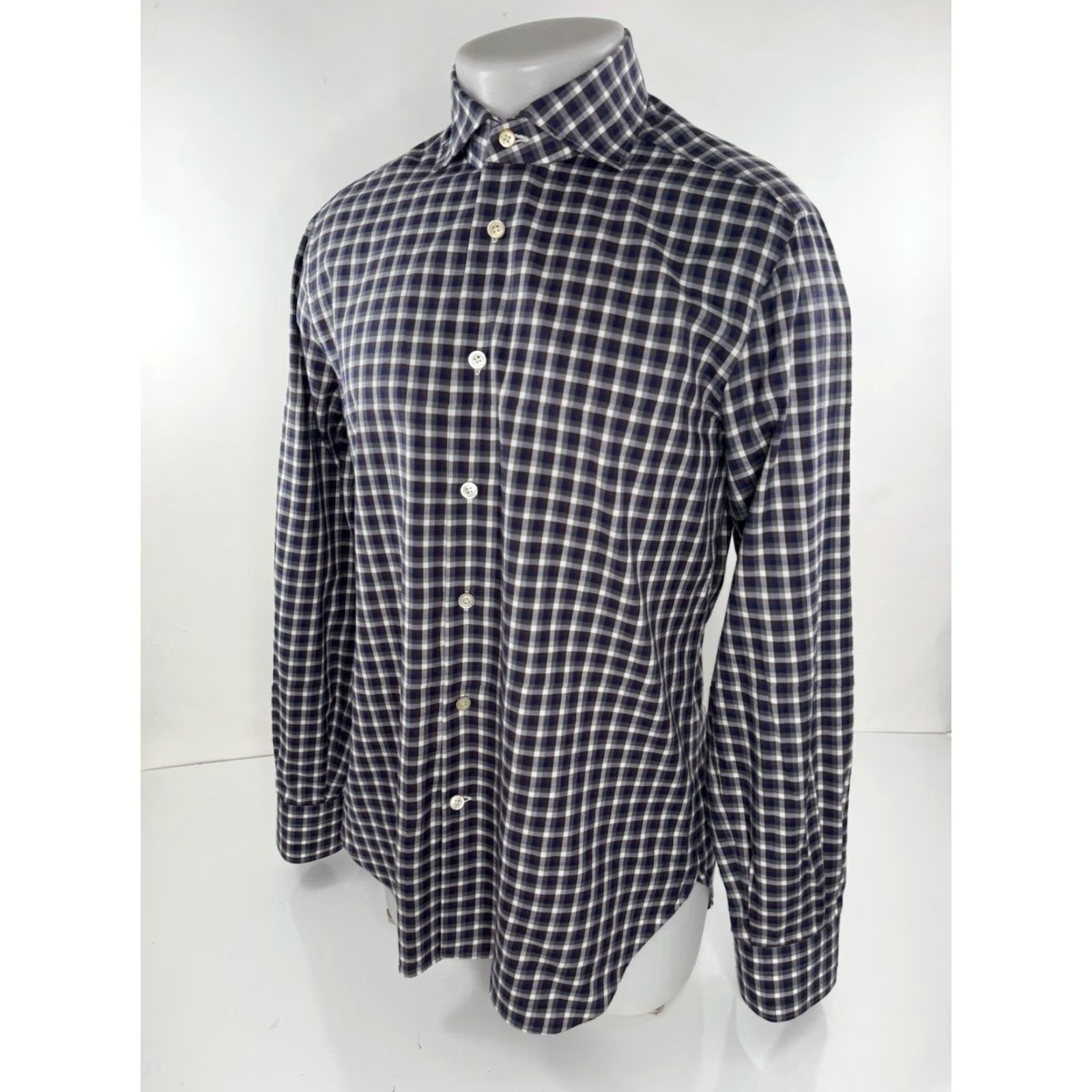 Kiton KITON Plaid Check Mens M Shirt EXCELLENT Button-Up Long Sleeve M Gray / Blue / Brown / White Mens Size US M / EU 48-50 / 2 - 3 Thumbnail