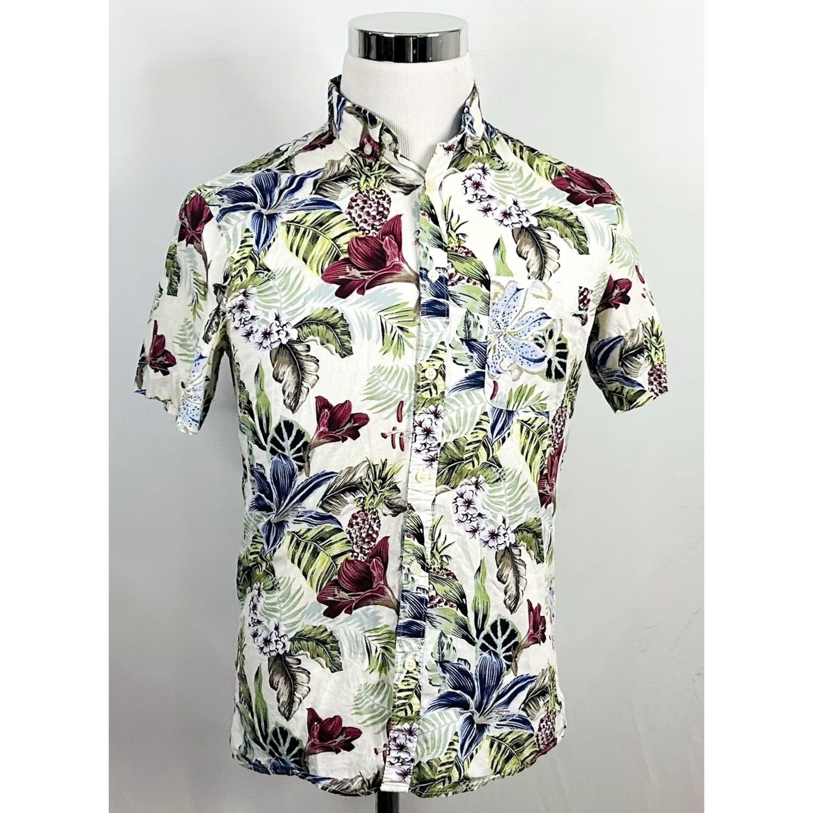 H&M H&M Hawaiian Aloha Shirt Small Red Blue Green Floral Print Cotton Regular Fit Size US S / EU 44-46 / 1 - 2 Thumbnail