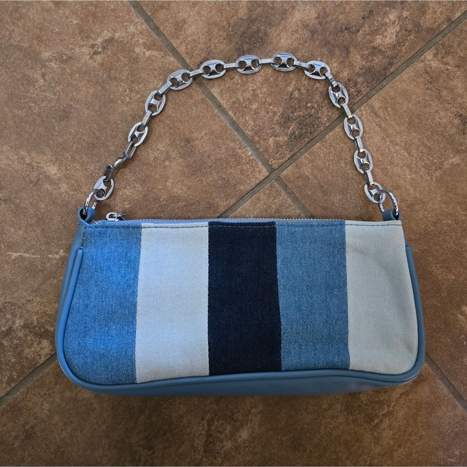 Other Denim Colorblocked Baguette Handbag Size ONE SIZE - 2 Thumbnail