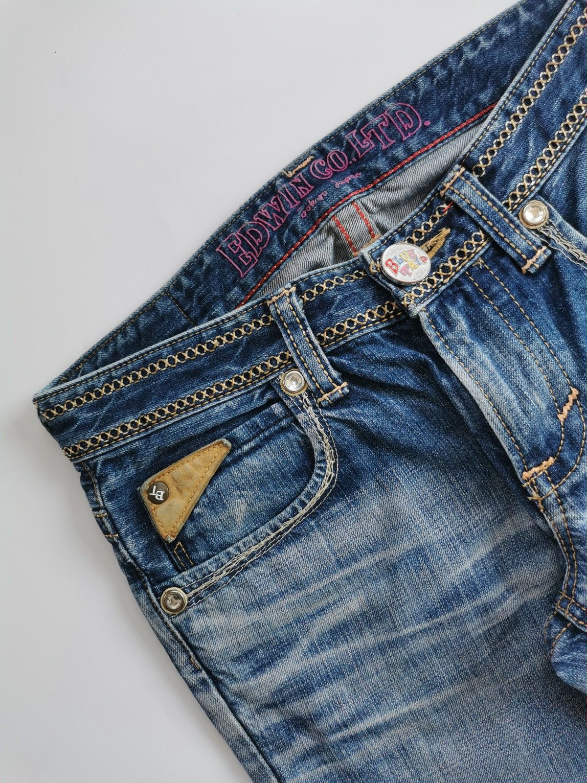 Edwin Edwin Blue Trip Leather Trim Distressed Jeans Size 29" - 5 Thumbnail