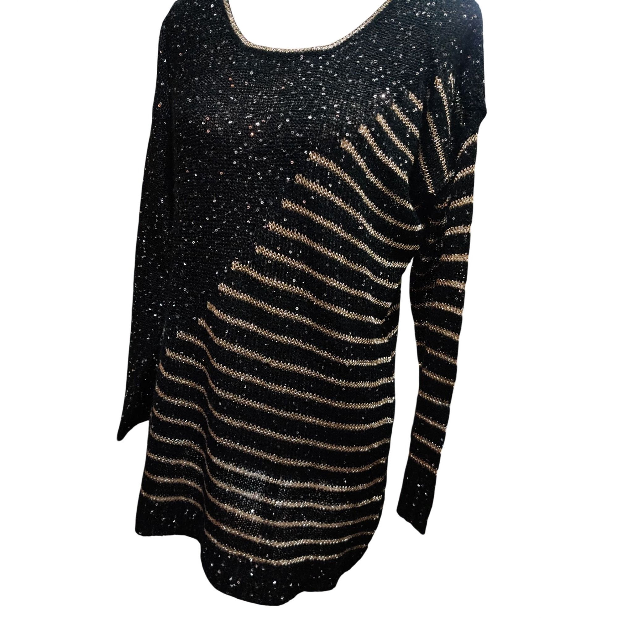 Vintage Vintage Escio Black Gold Sequin Stripe Knit Sweater Size M 8 Size M / US 6-8 / IT 42-44 - 11 Thumbnail