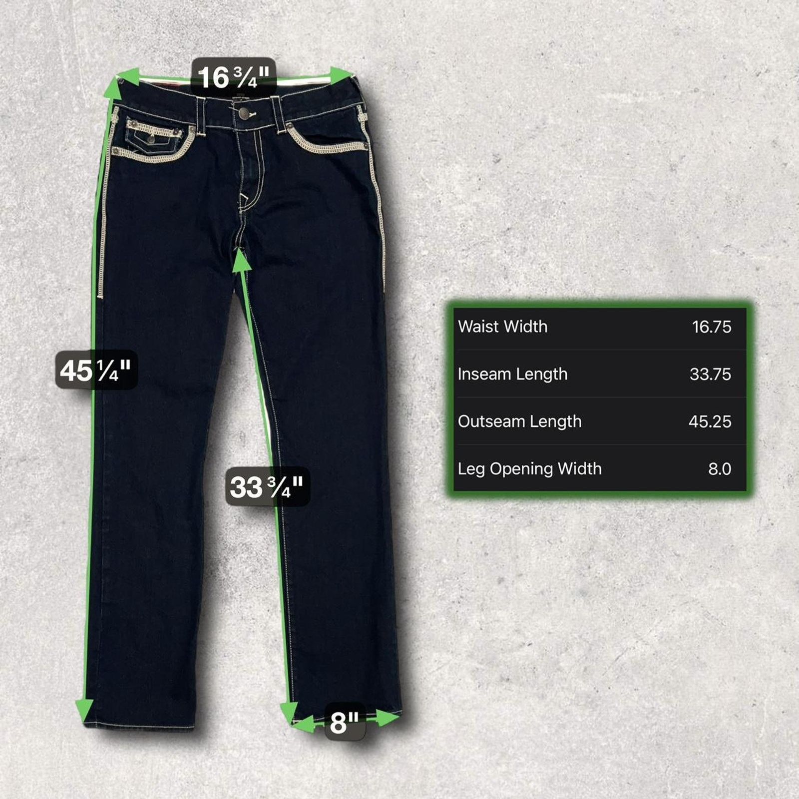 True Religion True Religion (Ricky) Dark Straight-Leg Jeans White Stitch Size US 33 - 5 Thumbnail