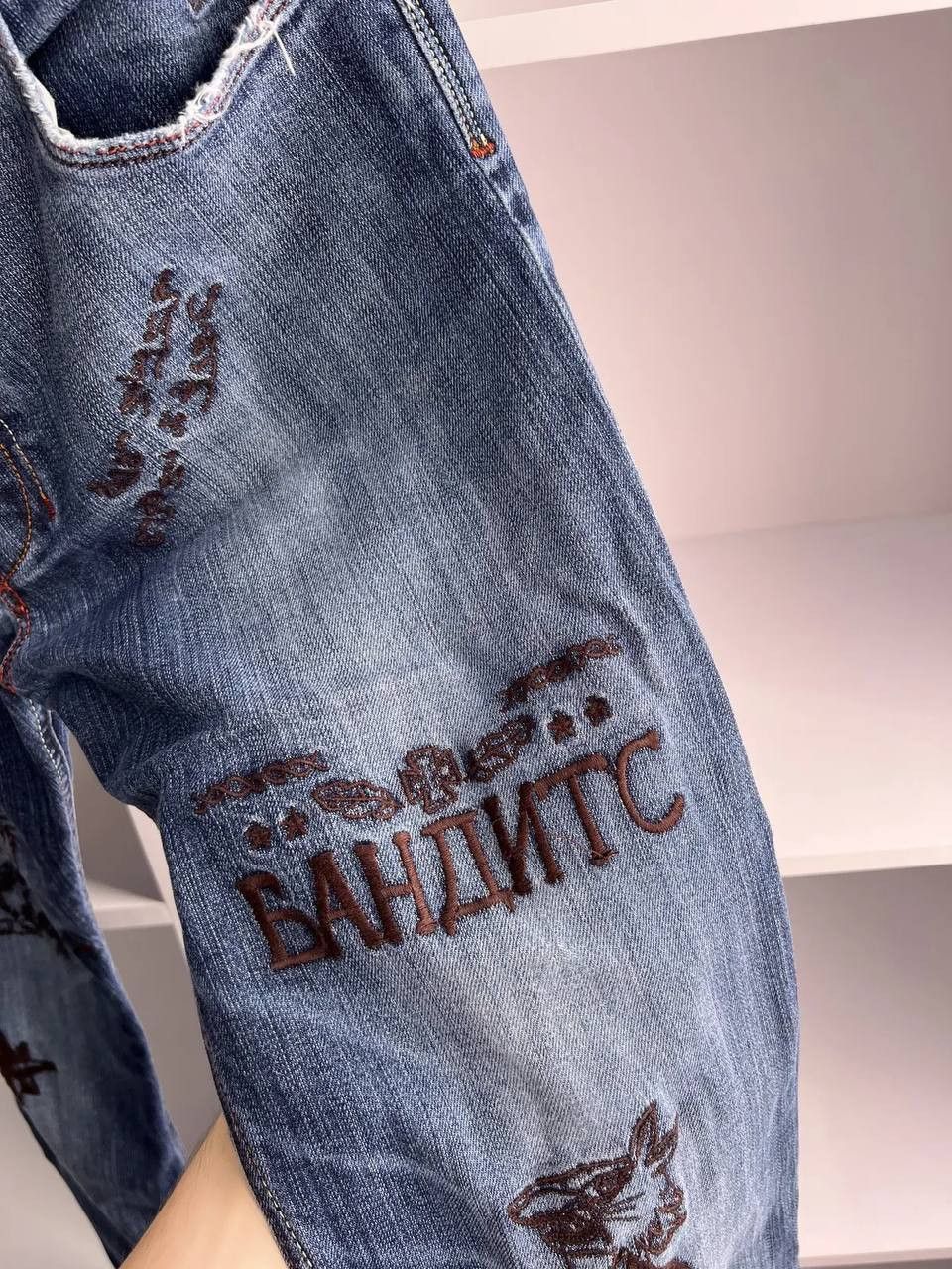 Designer × Diesel × Vintage RARE Y2K Criminal Bandit Embroidered Tattoo Denim Jeans Size US 32 / EU 48 - 17 Thumbnail