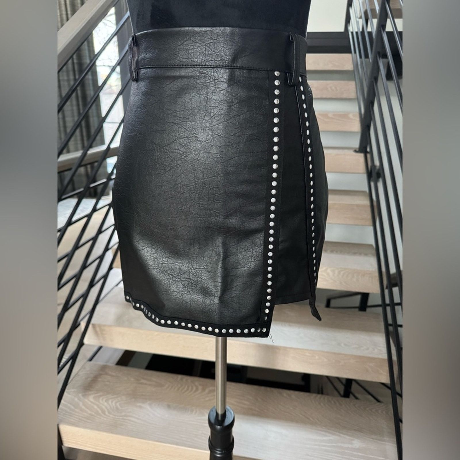 Other New Faux Leather Black Studded Skirt size XS Size 23" - 7 Thumbnail