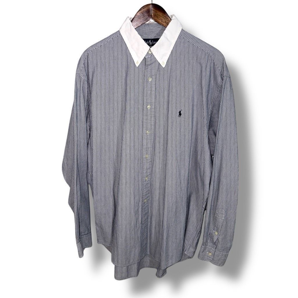 Polo Ralph Lauren 90s Polo Ralph Lauren White & Navy Blaire Button Down Shirt Size US XL / EU 56 / 4 - 1 Thumbnail
