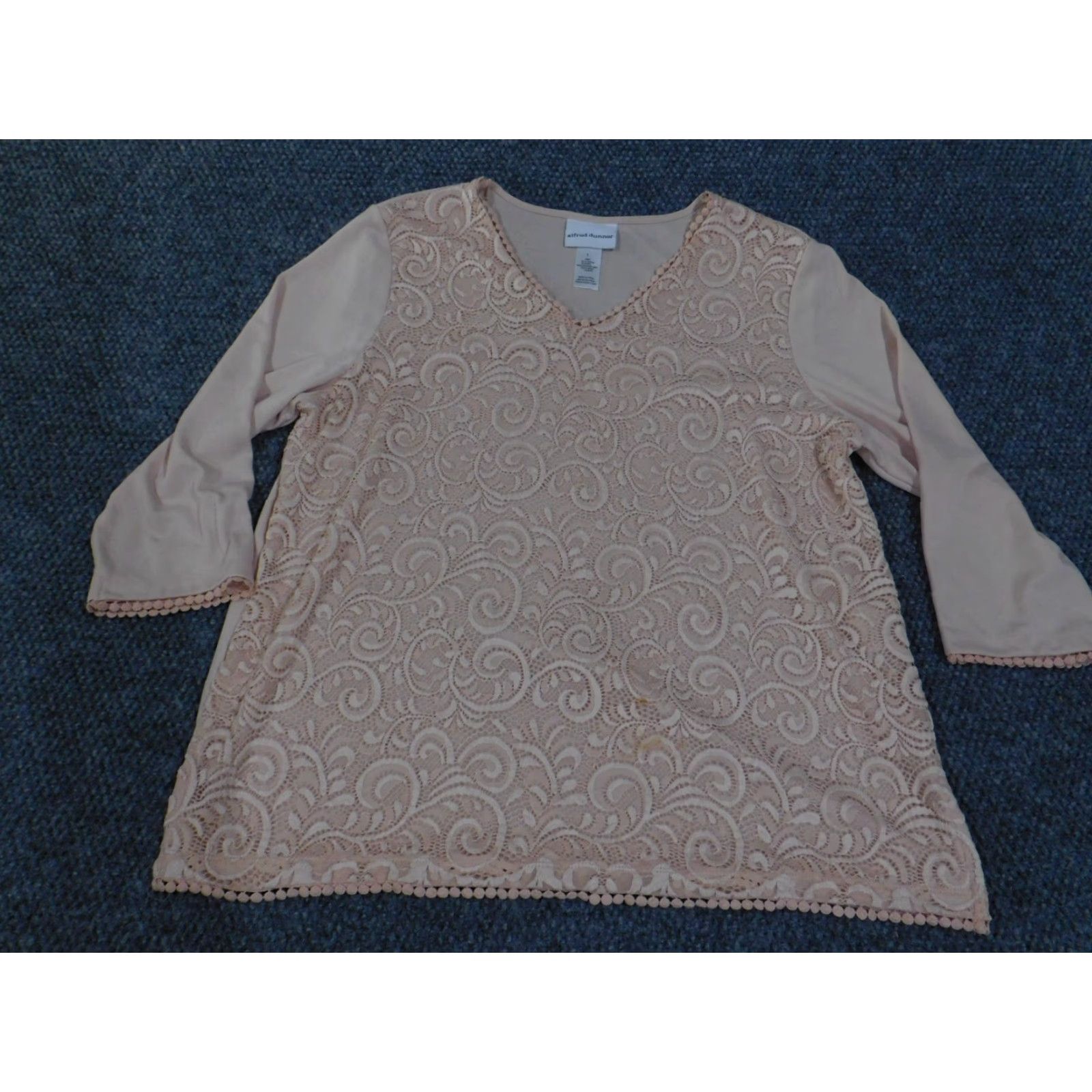 Vintage Alfred Dunner Blouse Shirt Womens L Pink Floral Knit V-Neck Stretch Pullover Casual Long Sleeve Regular Size L / US 10 / IT 46 - 4 Thumbnail