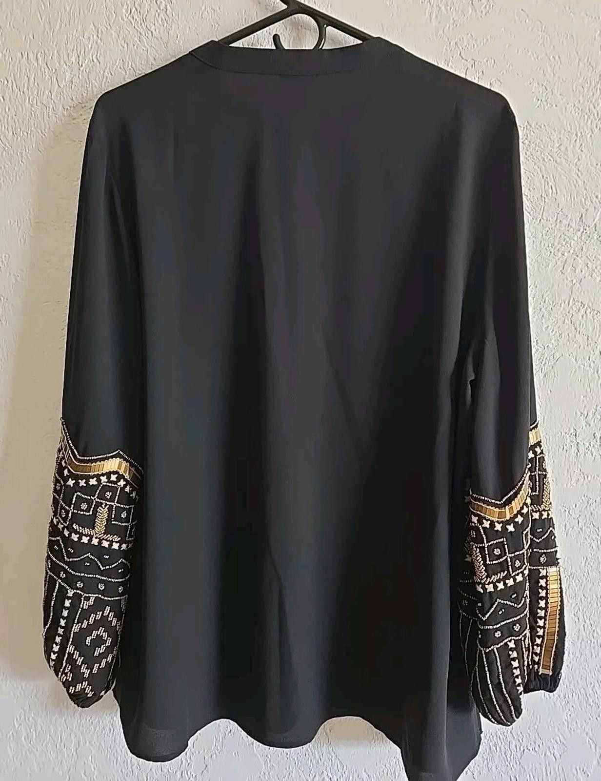 Chicos Chico's sz 2 V-Neck Black Blouse Top Gold Beaded Embellished Size L / US 10 / IT 46 - 5 Thumbnail