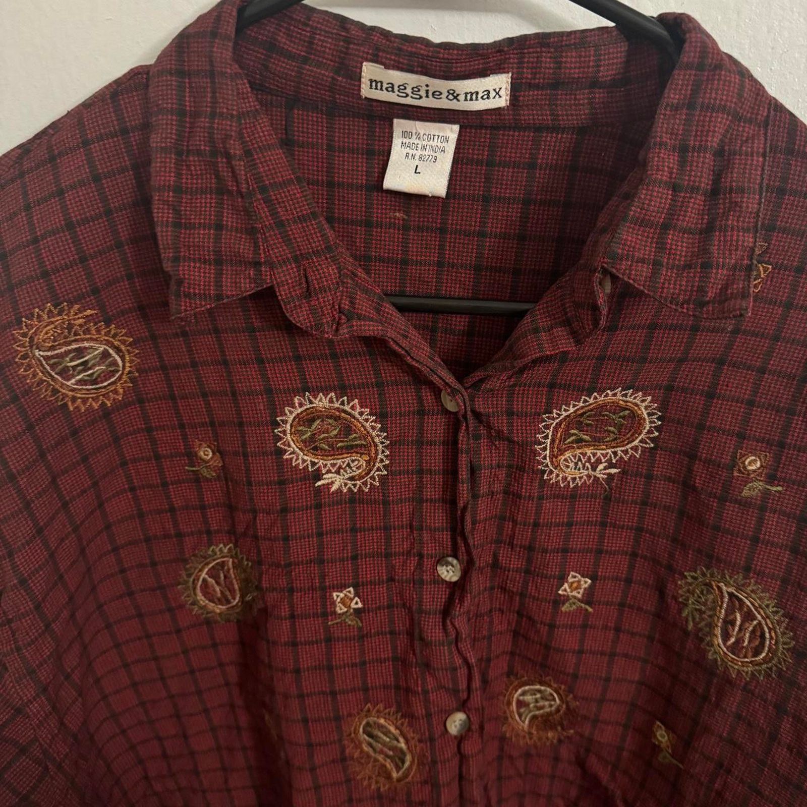 Other Maggie & Max Cotton Burgundy Plaid Shirt Paisley Western Size XL / US 12-14 / IT 48-50 - 3 Thumbnail