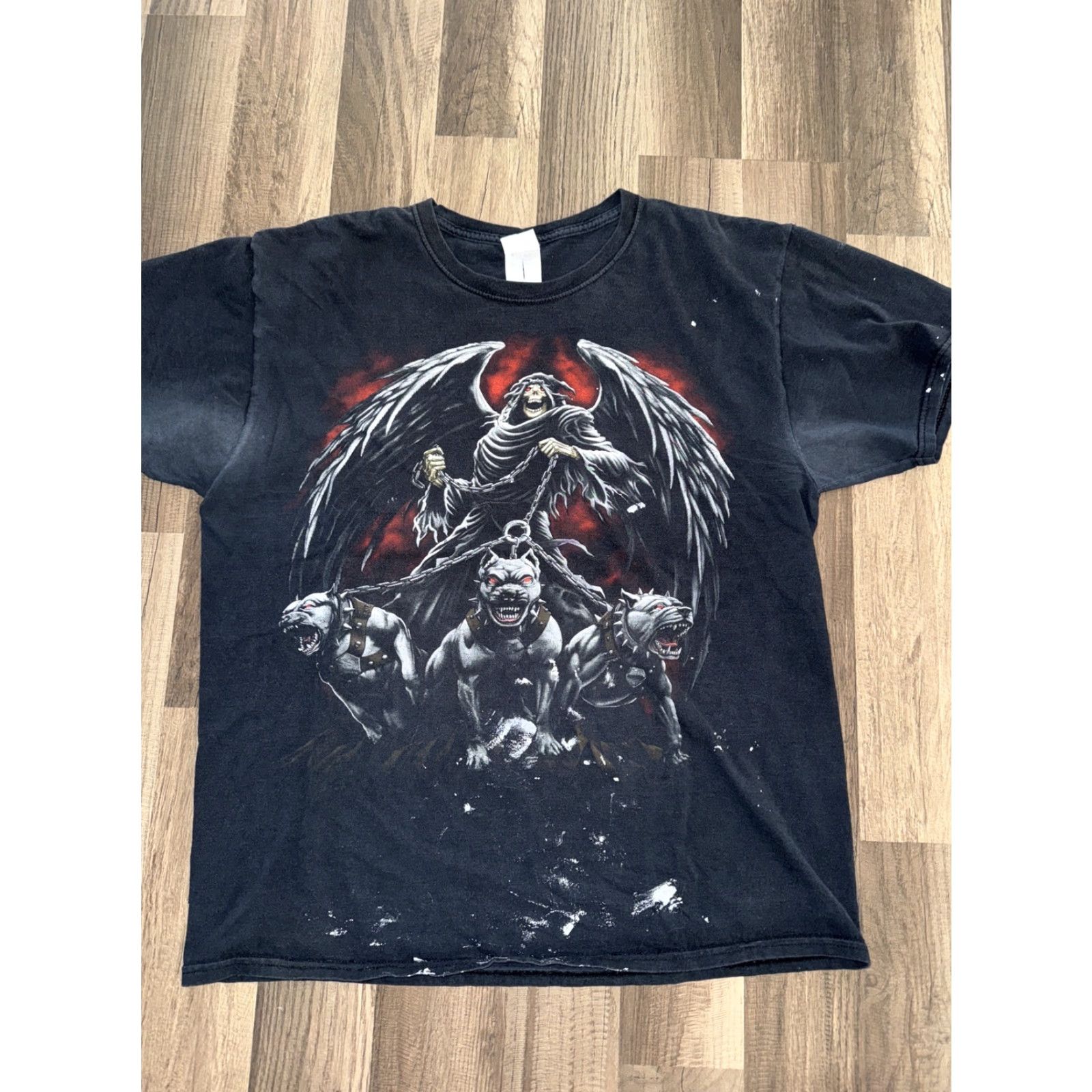 Vintage VINTAGE Grim Reaper Pit Bull T-Shirt Mens L Black 21x26 Size US L / EU 52-54 / 3 - 2 Thumbnail