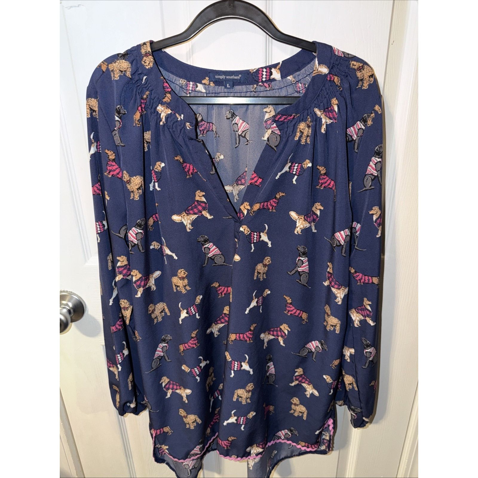 Southern Marsh Simply Southern Women Large Blue Blouse Dogs Beagle Preppy Size L / US 10 / IT 46 - 1 Thumbnail