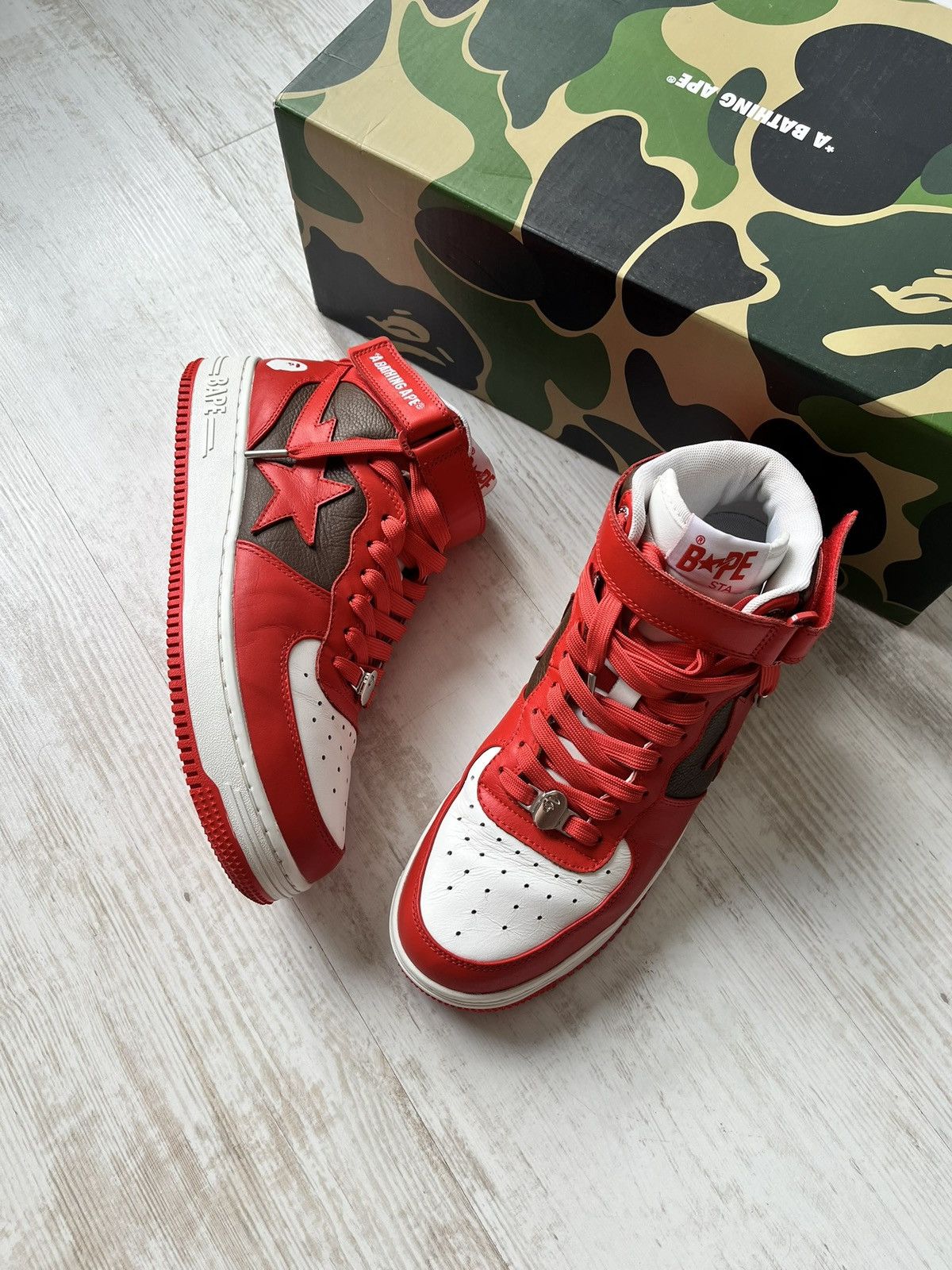 Bape A Bathing Ape Bape Sta Mid Red White Brown Sneakers US 10 Size US 10 / EU 43 - 2 Thumbnail