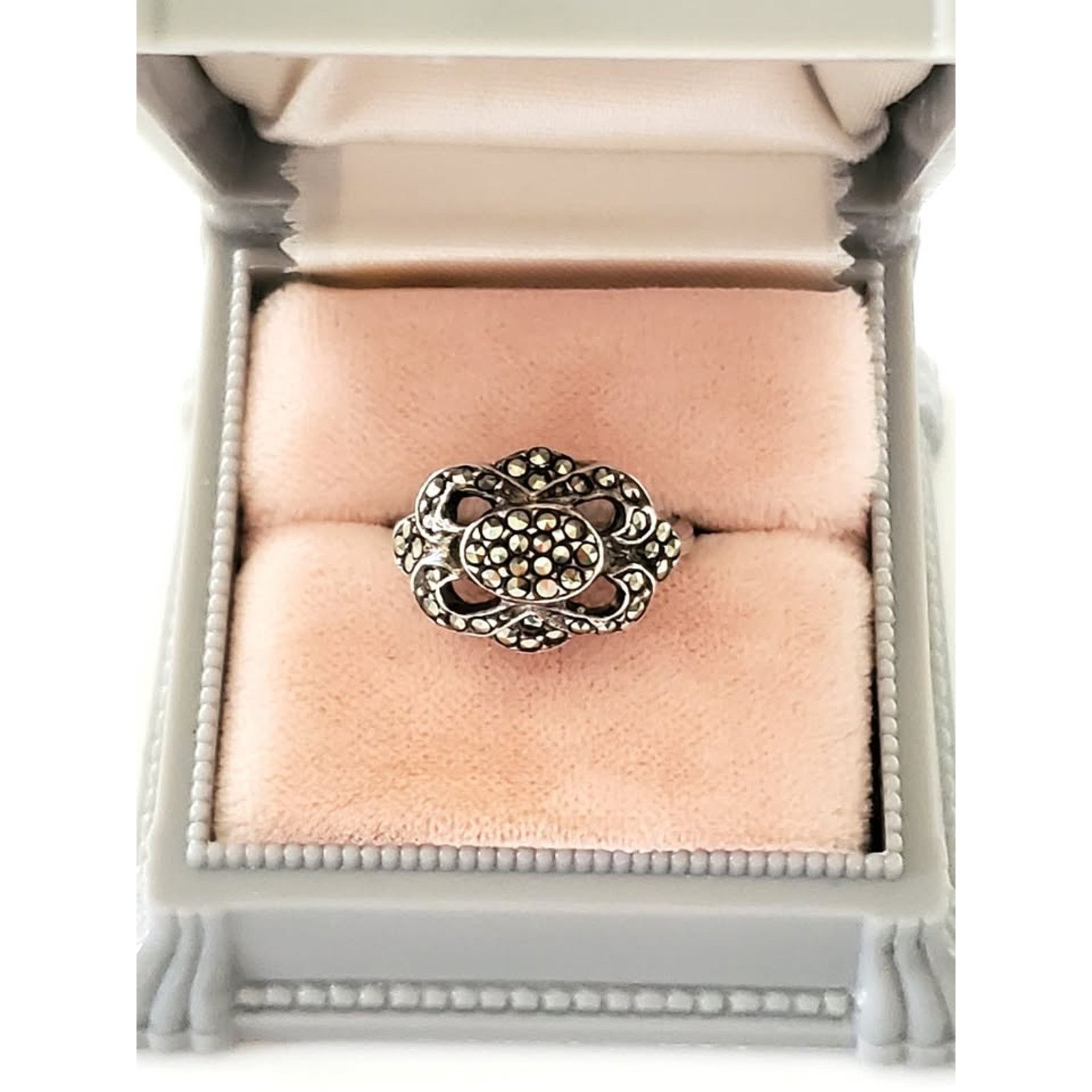 Other Vintage Estate Marcasite Swirl Sterling Silver Ring Size ONE SIZE - 2 Thumbnail