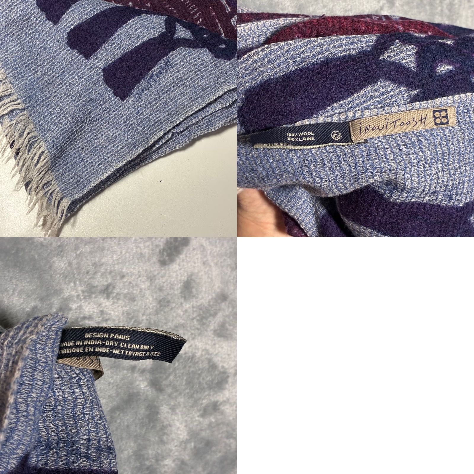 Vintage InouiToosh Scarf Women OS Wool Burgundy Navy Blue Fringed Wrap Size ONE SIZE - 8 Thumbnail