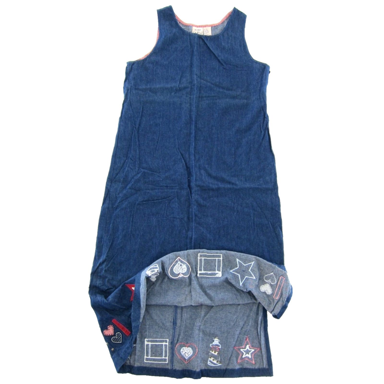 Vintage KORET City Blues 100% Cotton Denim Blue Heart Star Long Maxi Tank Dress Medium Size M / US 6-8 / IT 42-44 - 6 Thumbnail