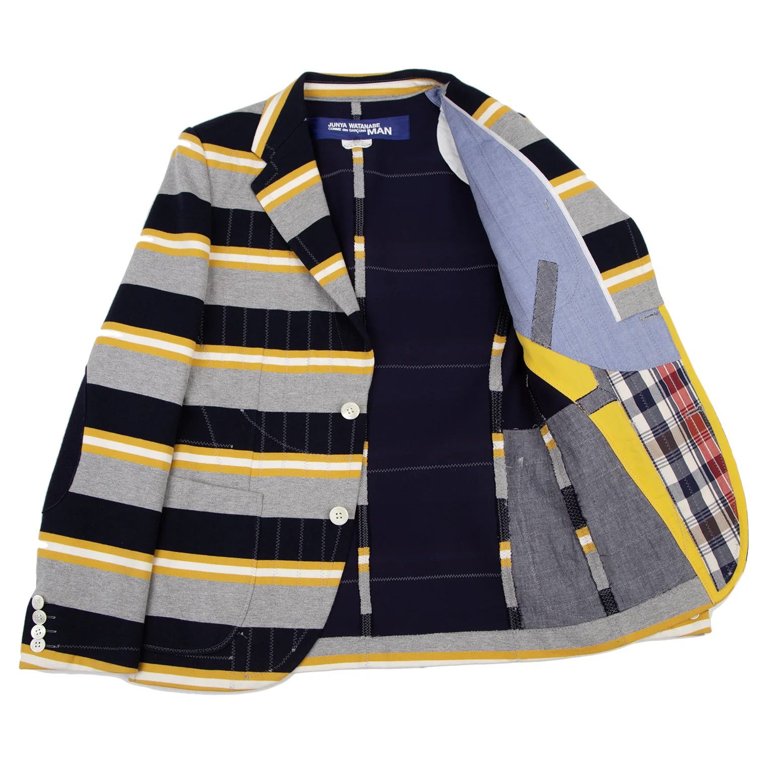 Junya Watanabe Patchwork Border Sweat Tailored Jacket in Navy Gray Yellow Size US XS / EU 42 / 0 - 1 Preview