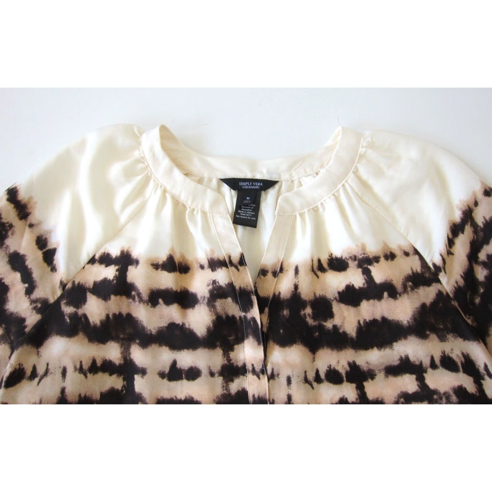 Vintage Simply Vera Wang Blouse Tunic 3/4 Sleeve Tie Dye M Ivory Pink Brown Ladies Size M / US 6-8 / IT 42-44 - 3 Thumbnail