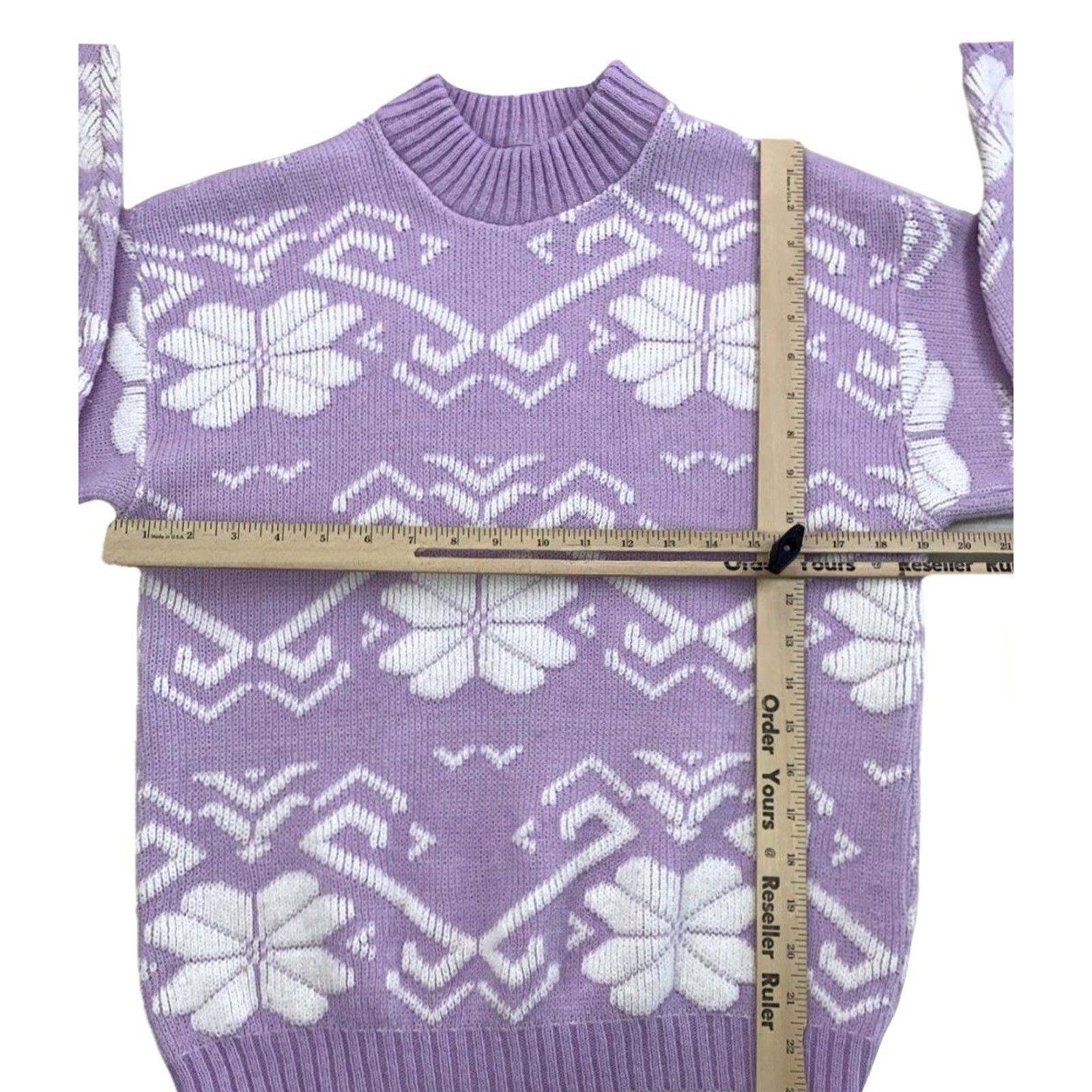 Vintage VINTAGE Distinctive Sportswear Purple Floral High Neck Knit Sweater Medium Women Size M / US 6-8 / IT 42-44 - 3 Thumbnail