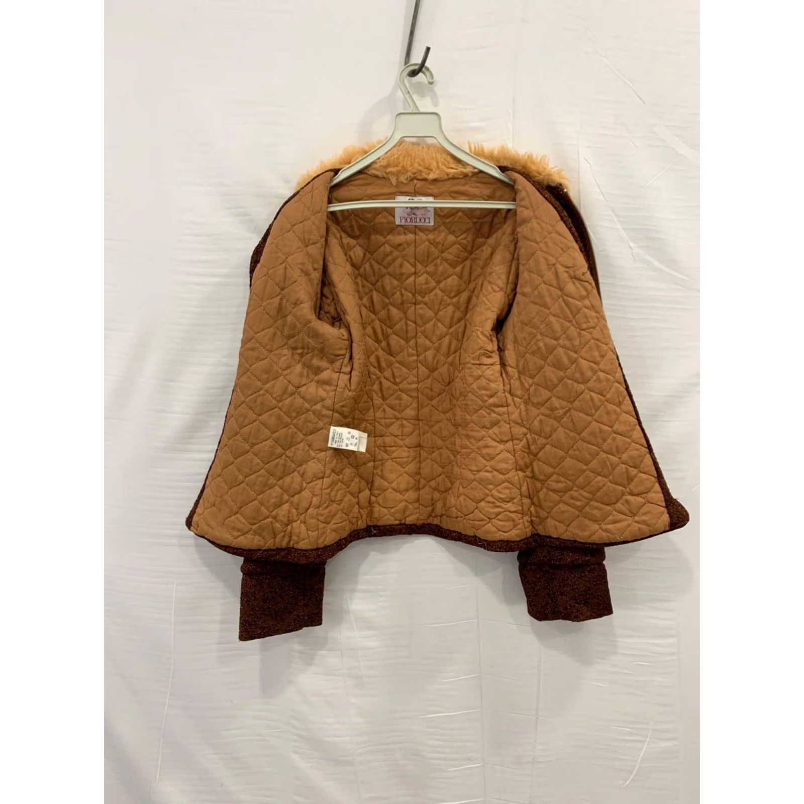 Fiorucci VINTAGE Fiorucci Jacket Women Medium Brown Bouclé Faux Fur Collar Italy Cherub Logo 90s 00s Size M / US 6-8 / IT 42-44 - 7 Thumbnail