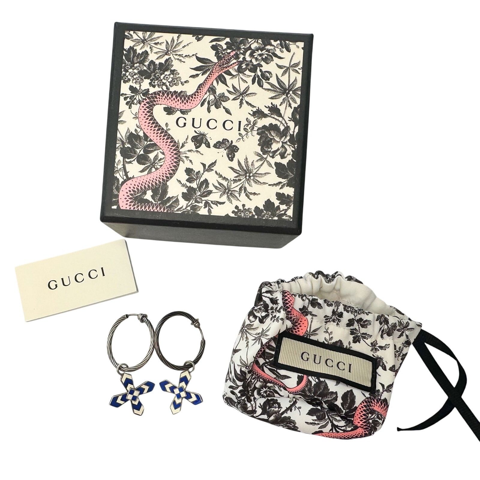 Gucci Gucci Enamel Cross Motif Hoop Earrings with Pouch & Box Size ONE SIZE - 11 Thumbnail