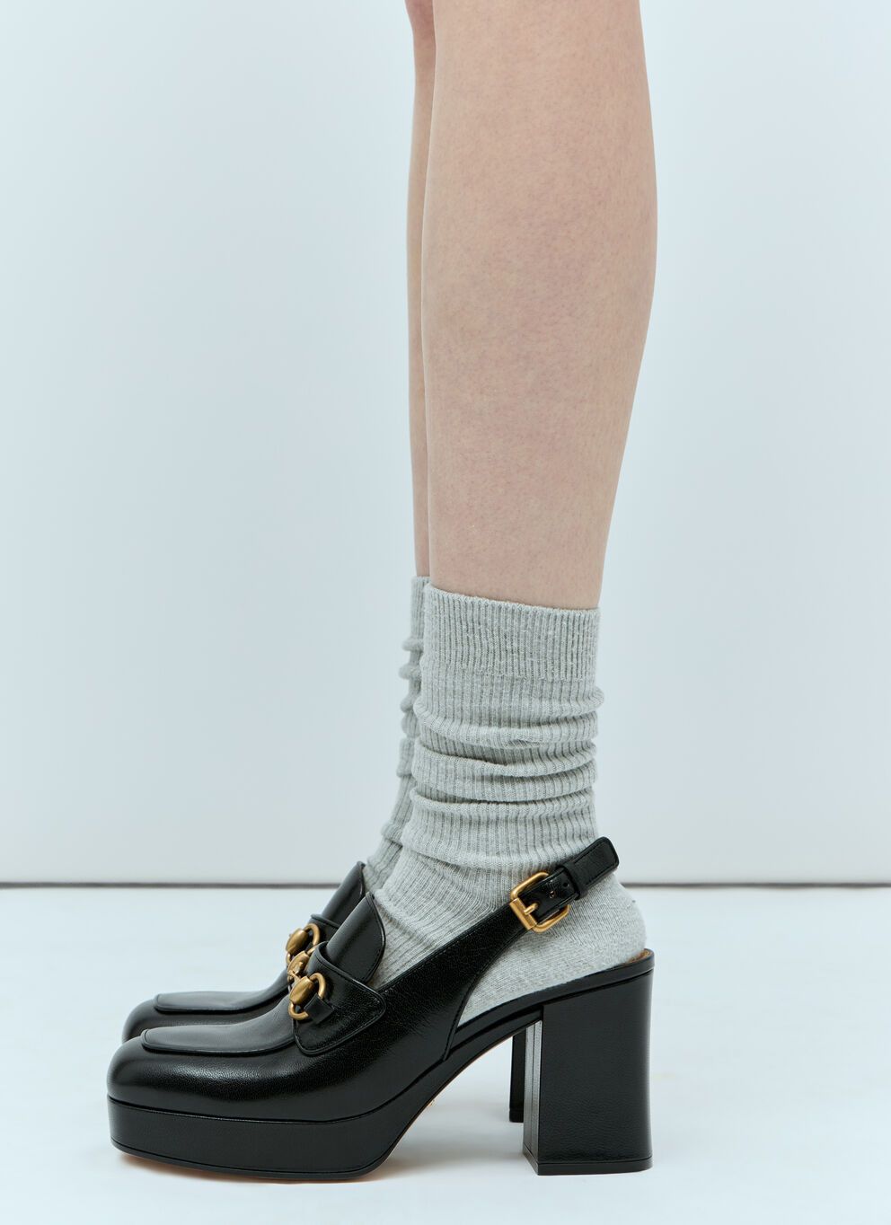 image of Gucci Horsebit Heel Shoesed Mules Shoes in Black, Women's (Size 9)
