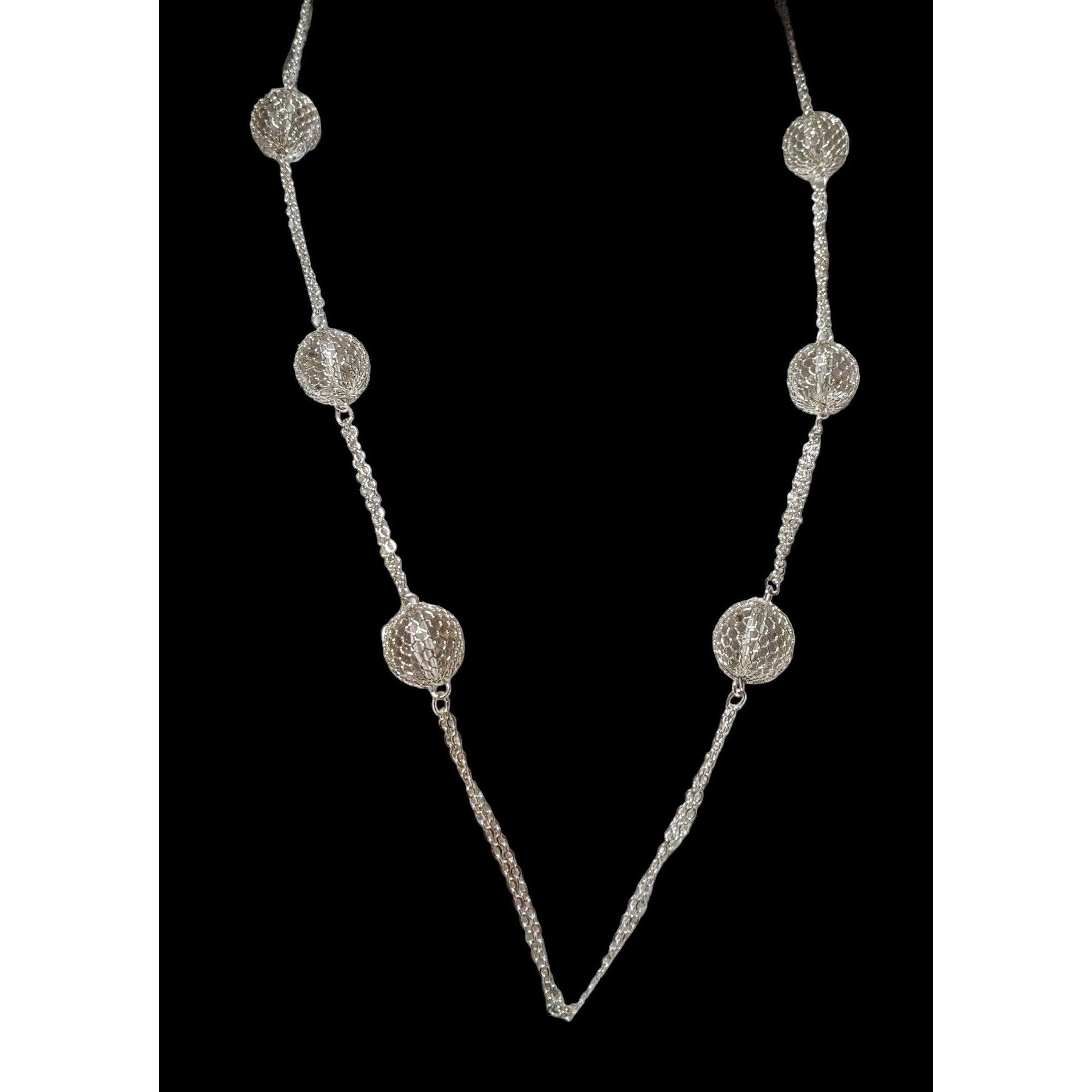 Other Bright Silver Mesh Ball Double Chain Necklace Size ONE SIZE - 1 Thumbnail