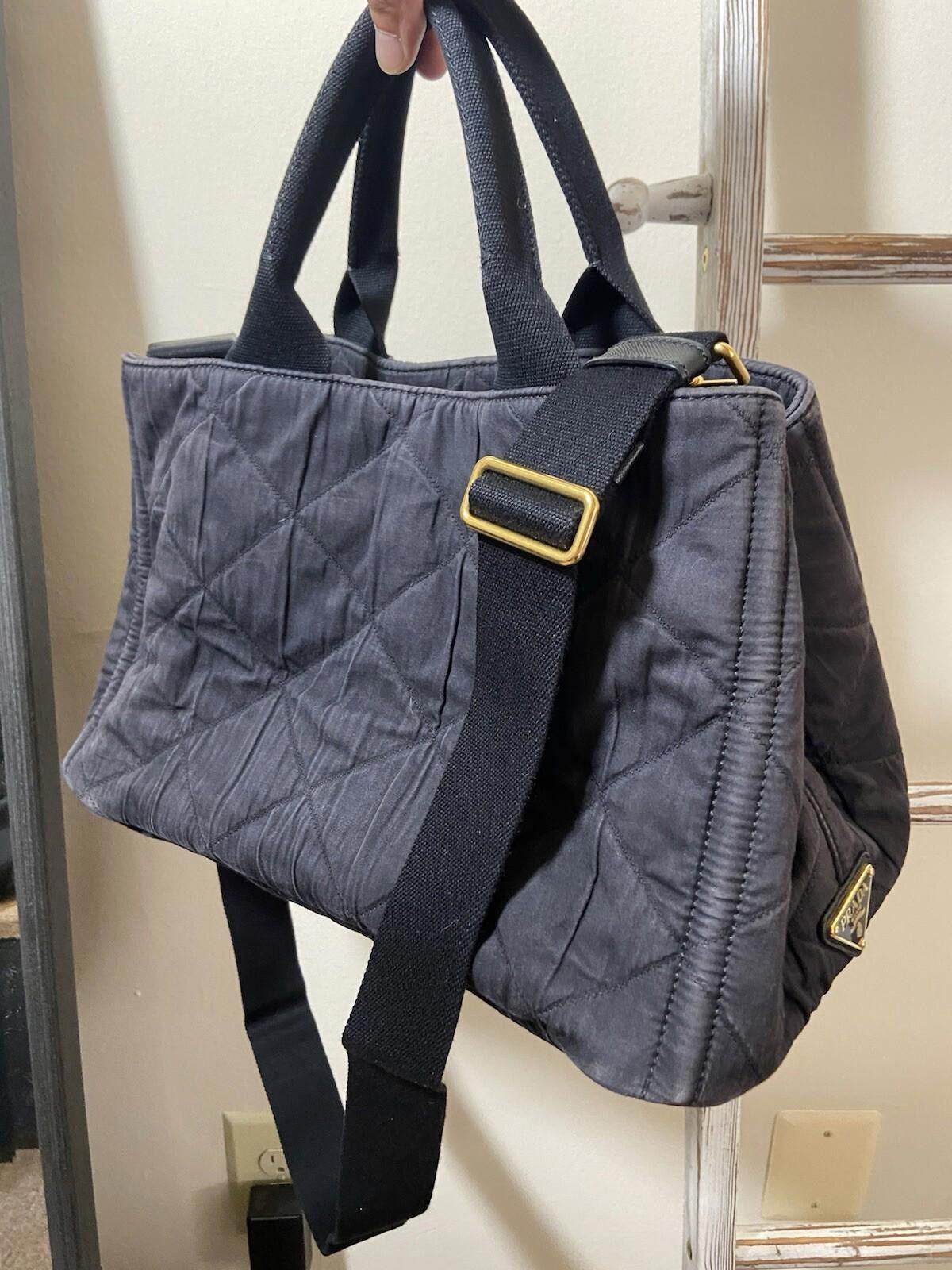 Prada Prada Canapa faded navy quilted 2way tote handbag with strap Size ONE SIZE - 1 Thumbnail
