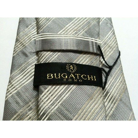BUGATCHI BUGATCHI MENS NEW SILVER 100% SILK PLAID TIE WIDTH: 3 1/2" Size ONE SIZE - 2 Thumbnail