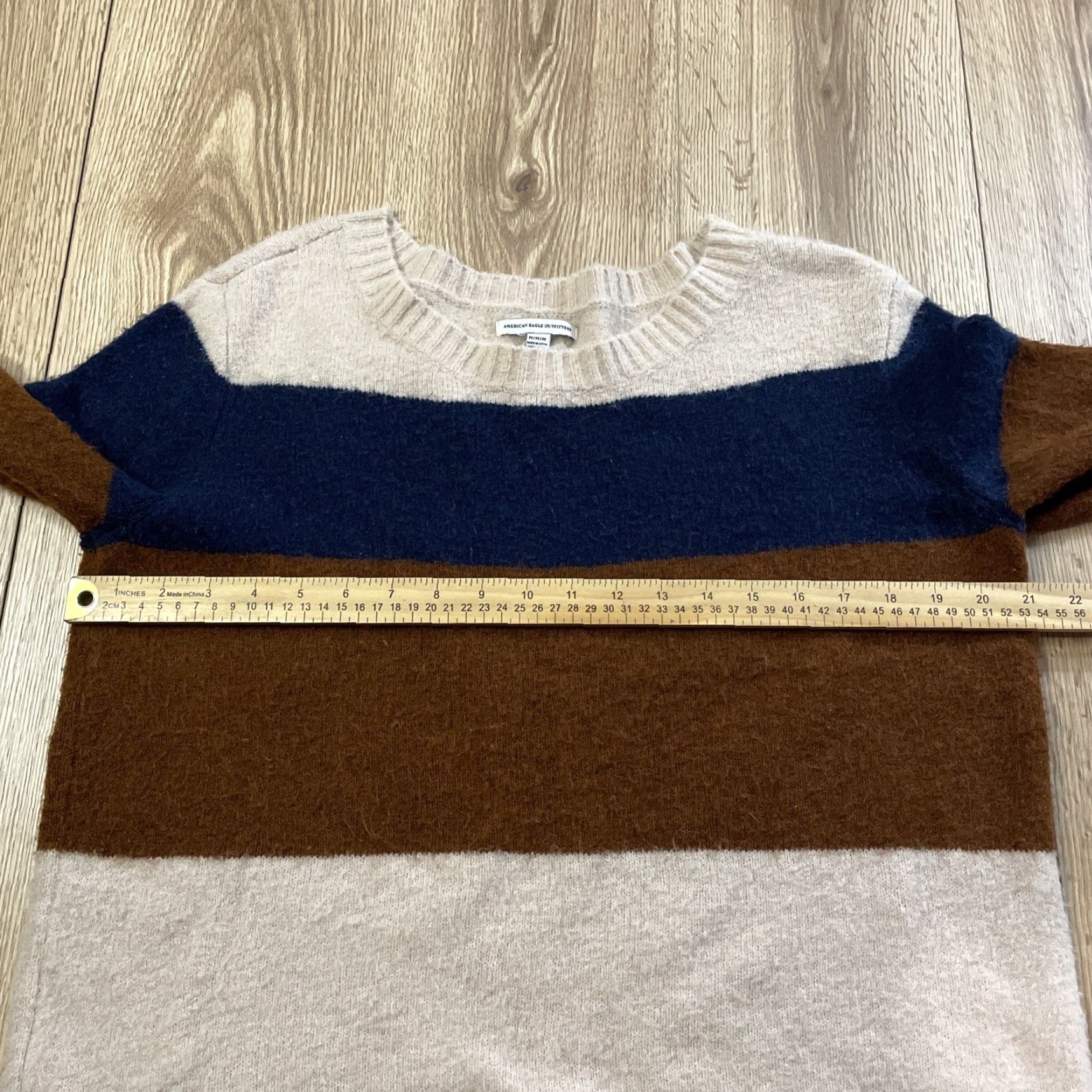 American Eagle Outfitters American Eagle Sweater Women Medium Blue Tan Pullover Striped Knit Size M / US 6-8 / IT 42-44 - 4 Thumbnail