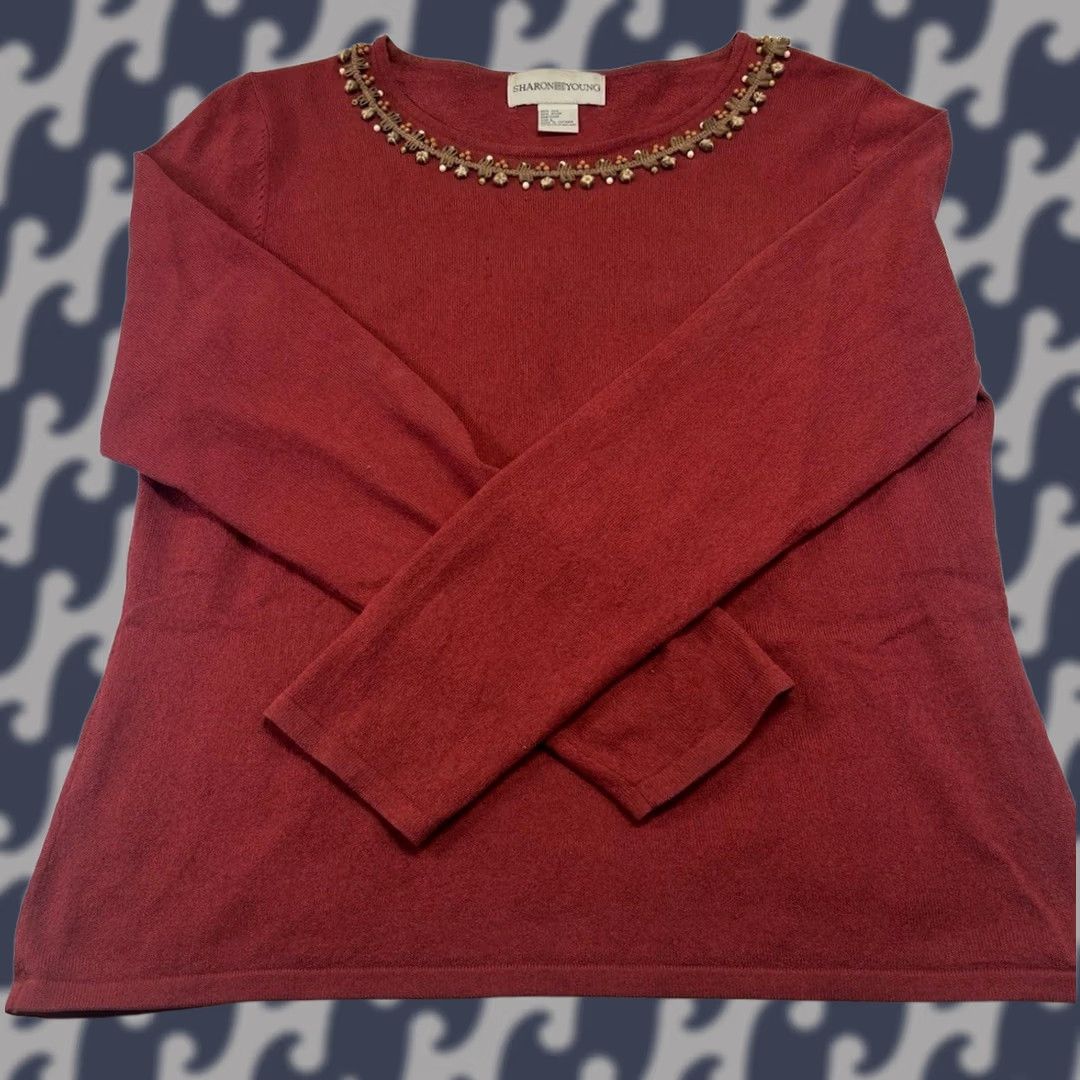 Vintage VINTAGE Artisan Sweater Bohemian Long Sleeve Round Neck Silk Blend Beaded L Orange Women Size L / US 10 / IT 46 - 1 Thumbnail