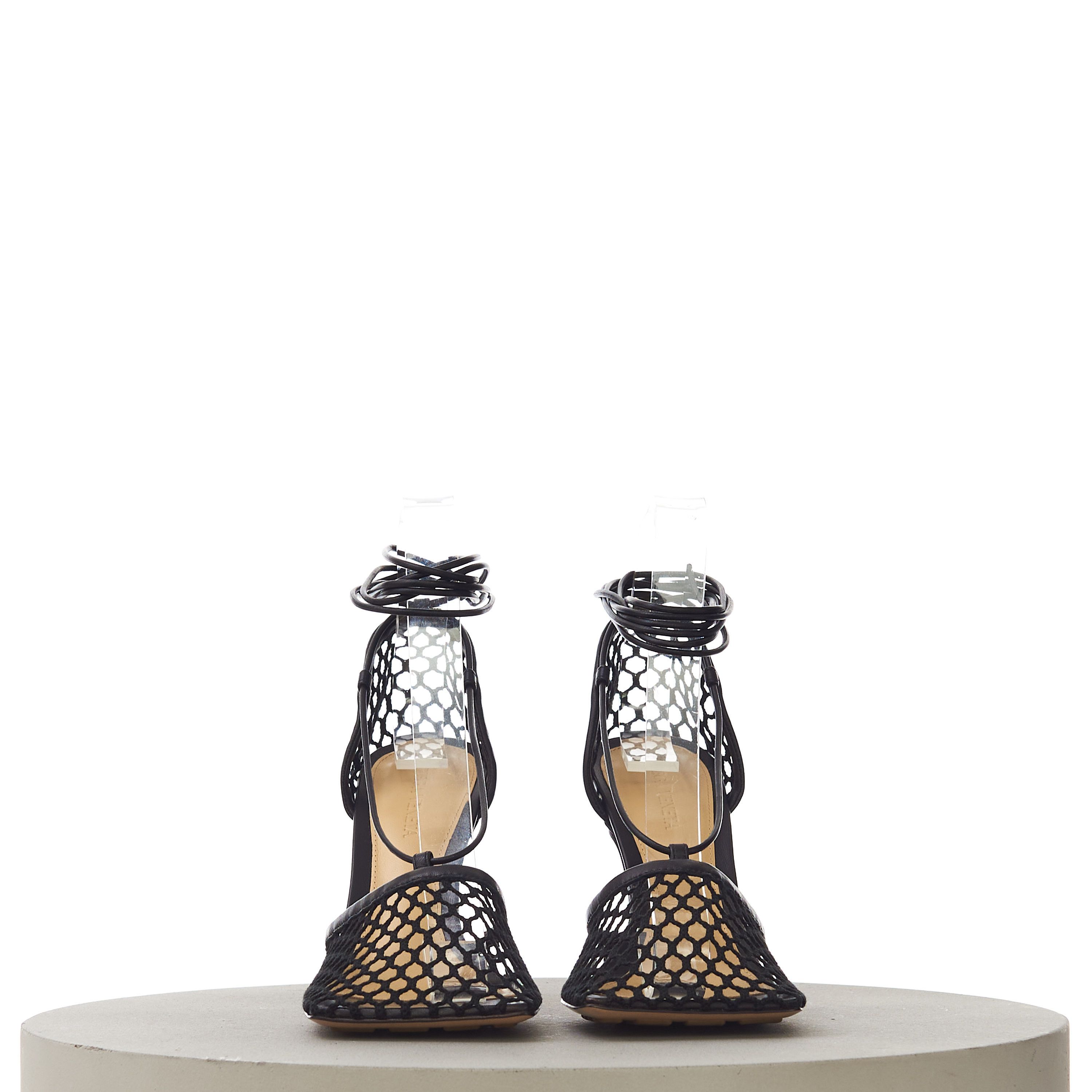 Bottega Veneta Stretch Lace-Up Sandals In Black Leather & Mesh Size US 8.5 / IT 38.5 - 3 Thumbnail