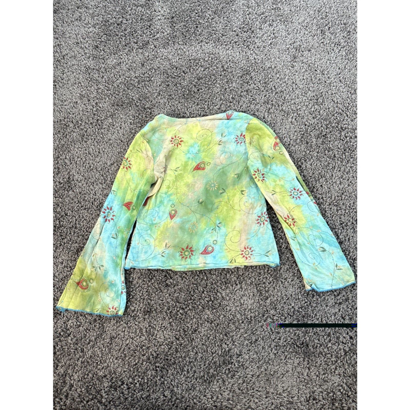 Vintage VINTAGE Long Sleeve Shirt Womens Medium Green Floral Sheer 90s Fairy Boho V-Neck Blouse M Womens Green Floral 90s Fairy Size M / US 6-8 / IT 42-44 - 5 Thumbnail
