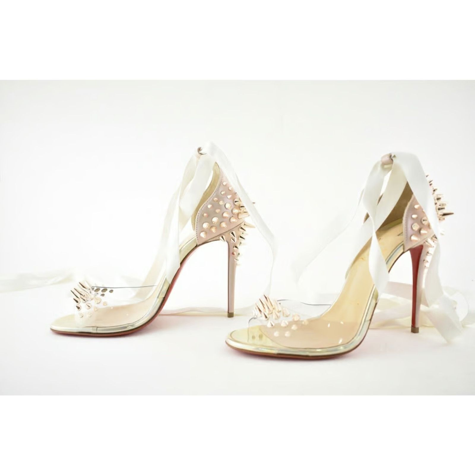 Christian Louboutin Barbarissima 100 Nude Gold PVC Lace Up Sandal Heel Pump 35.5 Size US 5.5 / IT 35.5 - 11 Thumbnail