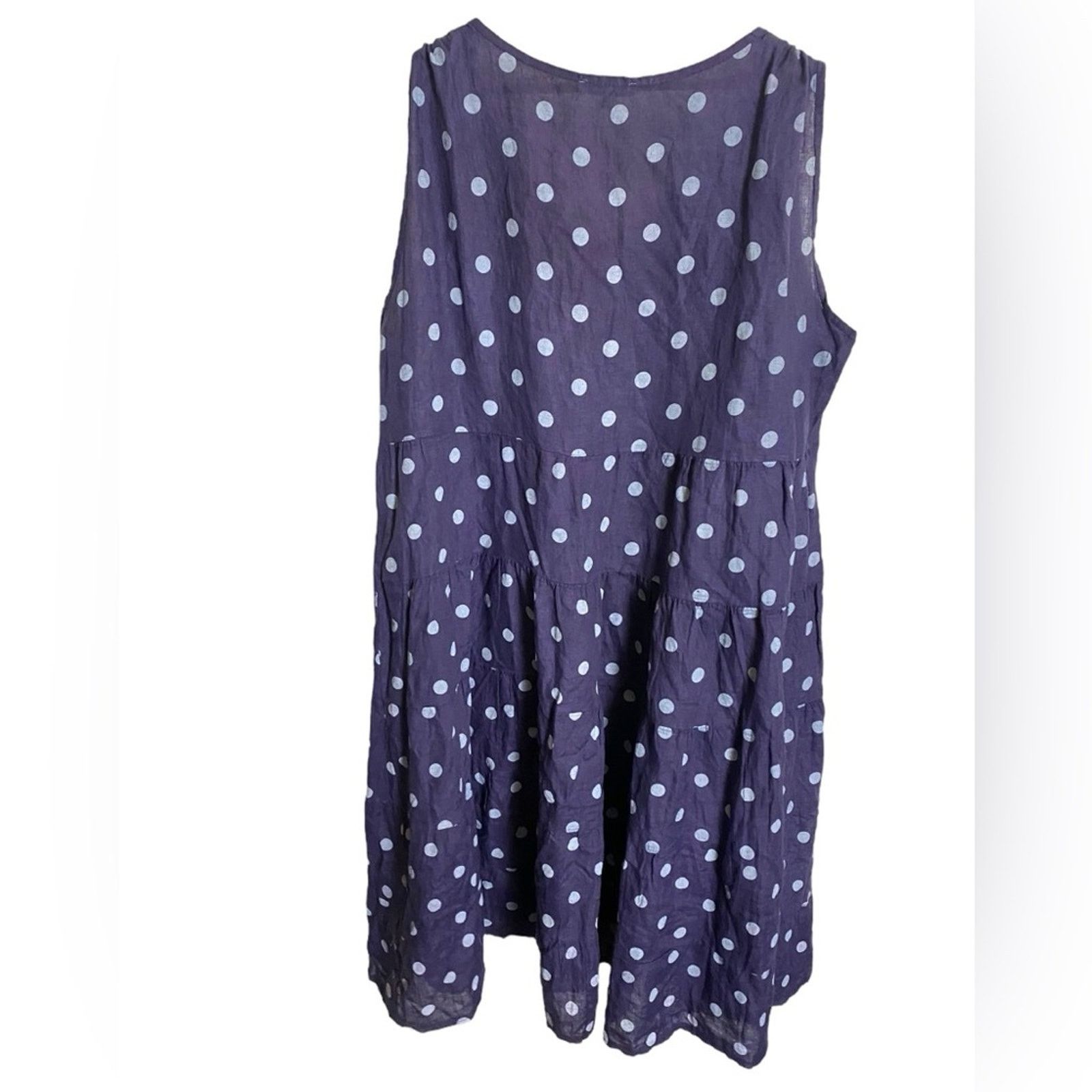Other 100% Lin Blanc Tiered Polka Dot Linen Dress Blue 50 Size 3XL / US 20-22 - 2 Thumbnail
