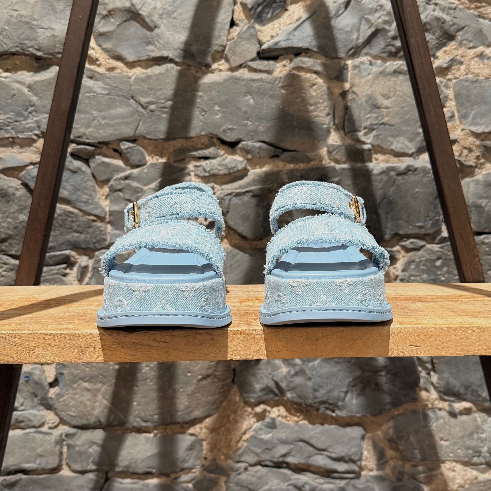 Louis Vuitton Louis Vuitton Blue Denim Monogram Maya Platform Sandals Size US 11 / IT 41 - 2 Thumbnail