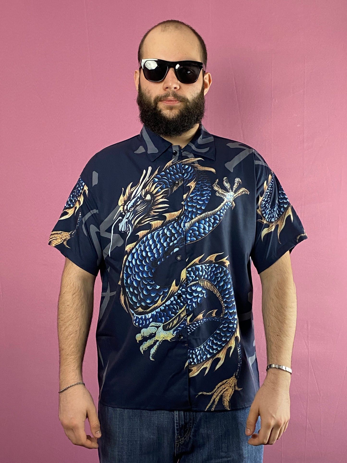 Designer × Vintage Vintage Men's Chinese Dragon Print Short Sleeve Shirt - L Size US L / EU 52-54 / 3 - 1 Thumbnail