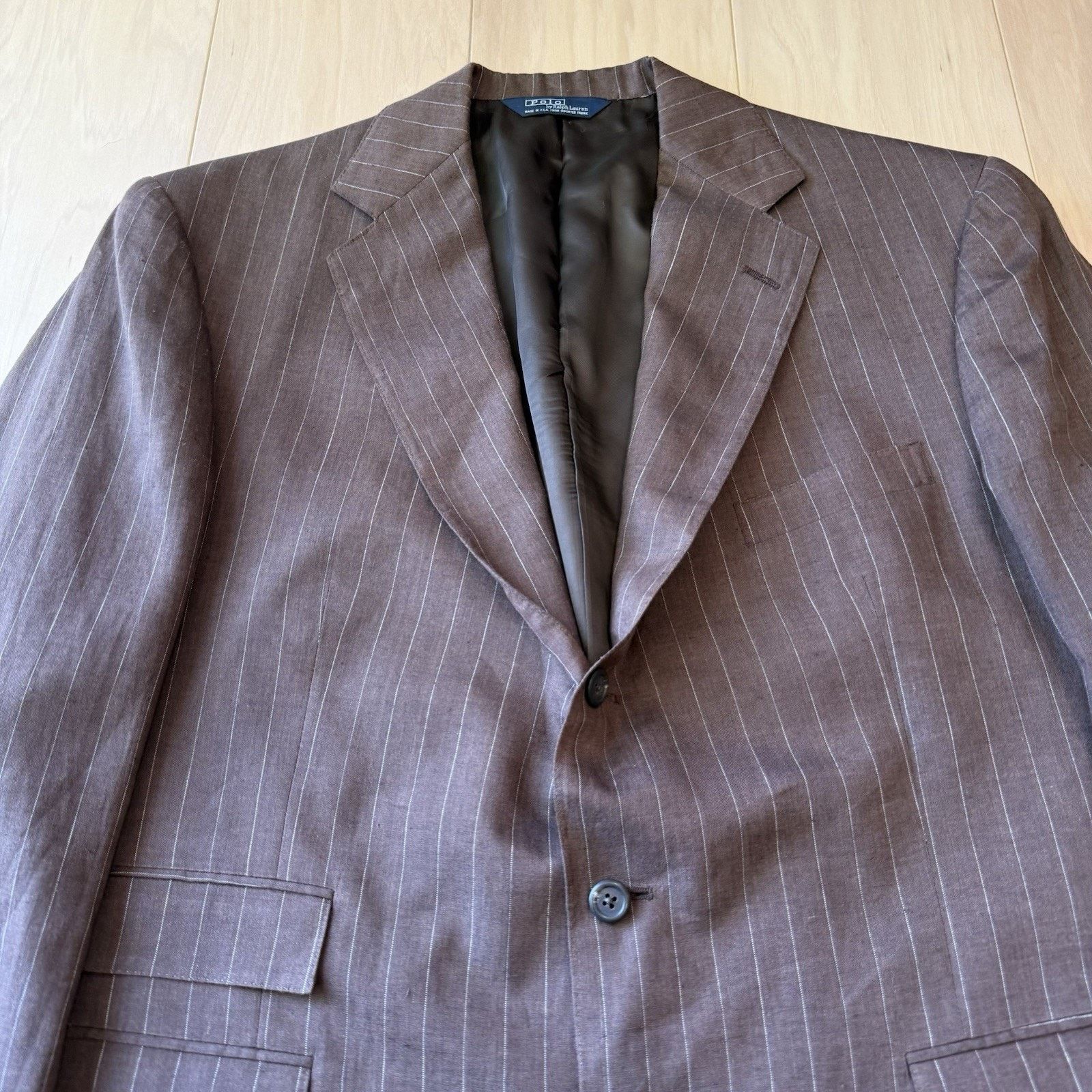Polo Ralph Lauren × Vintage Vintage Polo Ralph Lauren Blazer 44/38 Reg Brown Pinstripe Size 44R - 3 Thumbnail