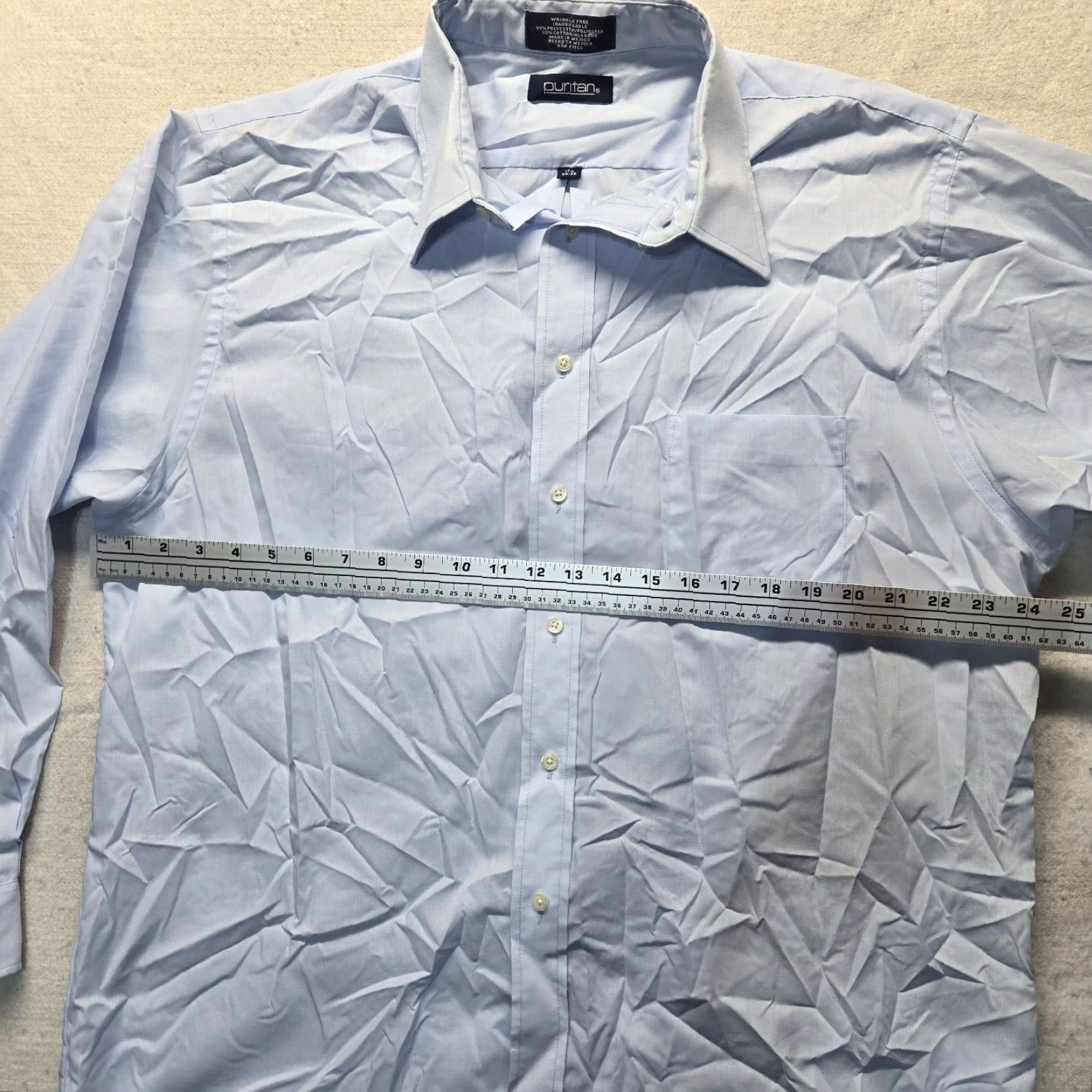 Vintage Puritan Solid Blue Button Up Dress Shirt Long Sleeve Adult Size 17 34/35 Mens Size 46R - 4 Thumbnail