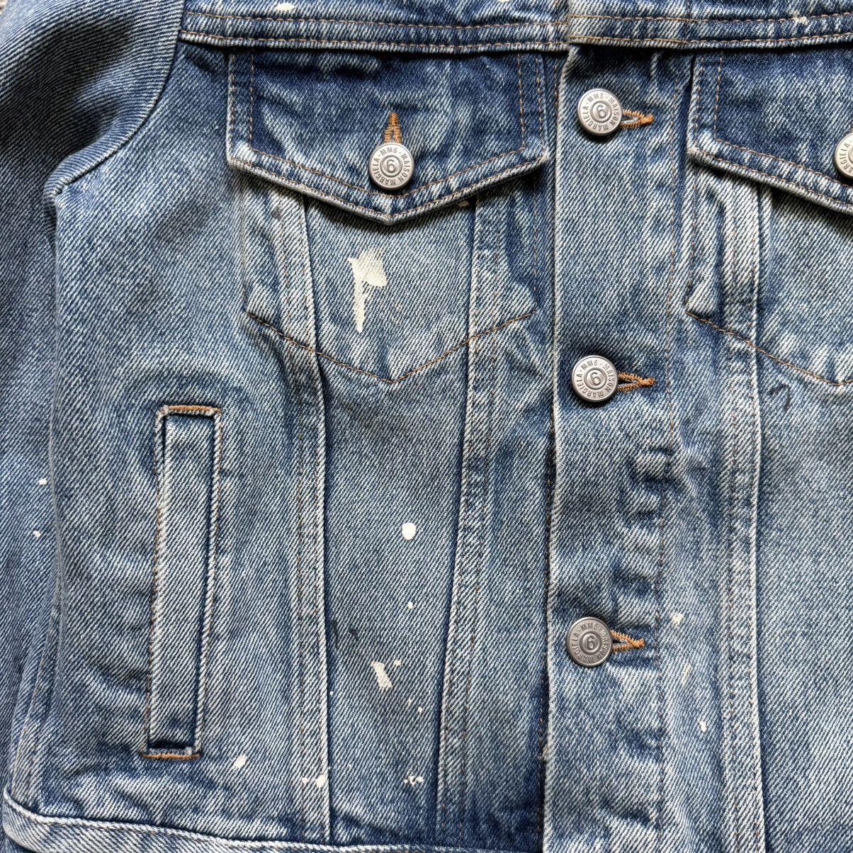 MM6 Collarless Cropped Painter Denim Jacket (Blue) Size S / US 4 / IT 40 - 4 Thumbnail