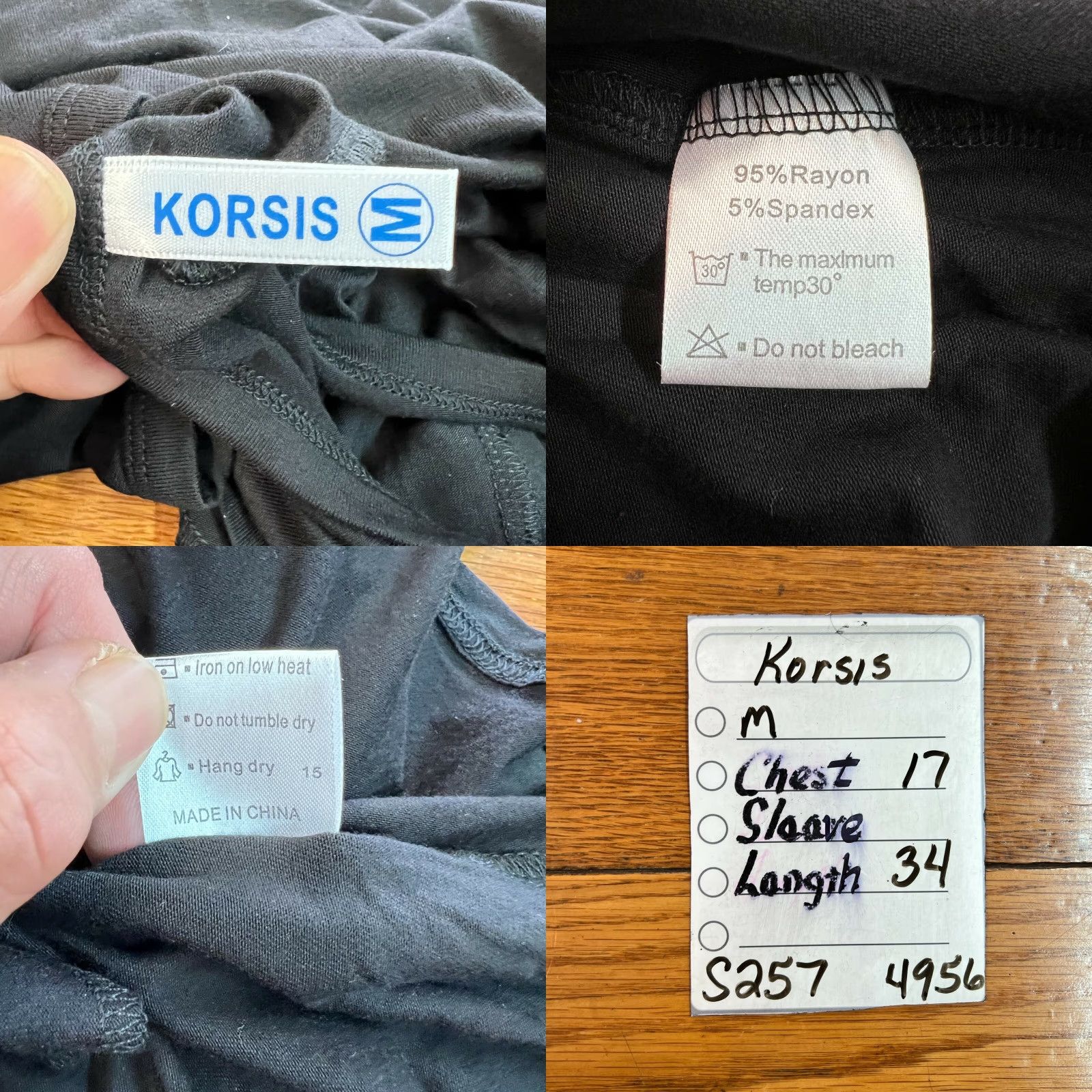Vintage Korsis Black Midi Dress Shirt Women Short Sleeves Pullover Round Neck 34 in Knee Length 95% Rayon 5% Spandex Solid Casual Dress Size M / US 6-8 / IT 42-44 - 8 Thumbnail