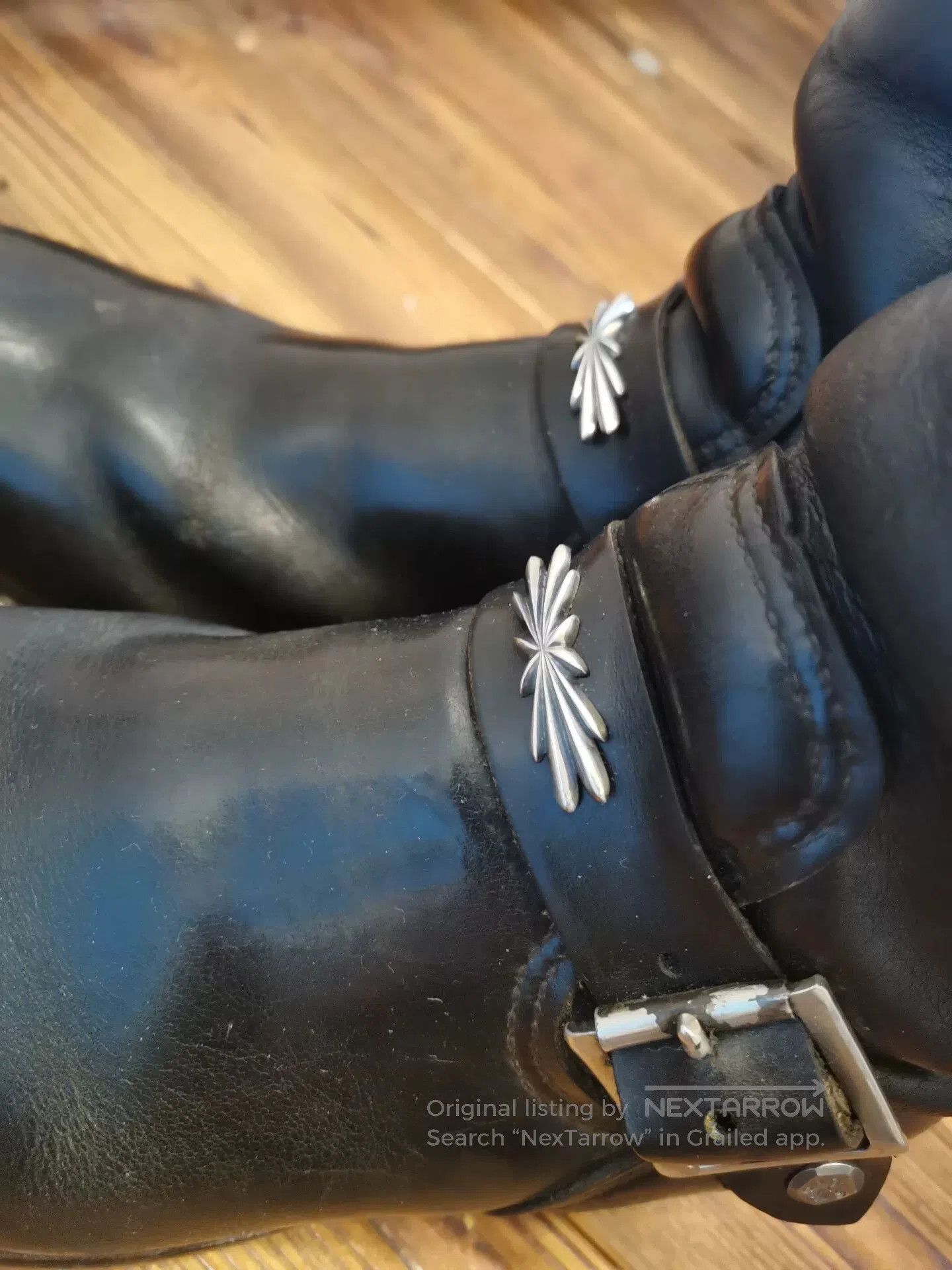 Japanese Brand Black Leather Boots with Silver Buckles. Size US 7 / EU 40 - 4 Thumbnail
