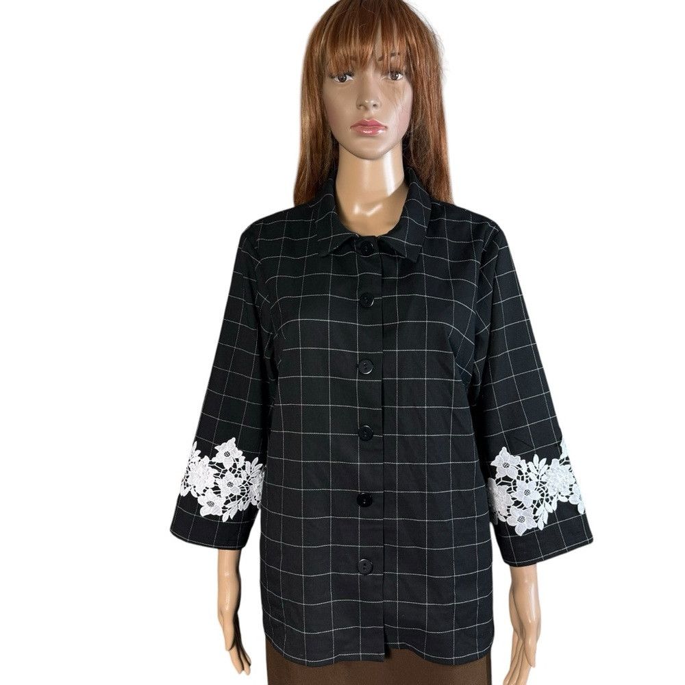 Linea Linea by Louis Dell'Olio Windowpane Jacket with Lace Appliq Size XL / US 12-14 / IT 48-50 - 2 Thumbnail
