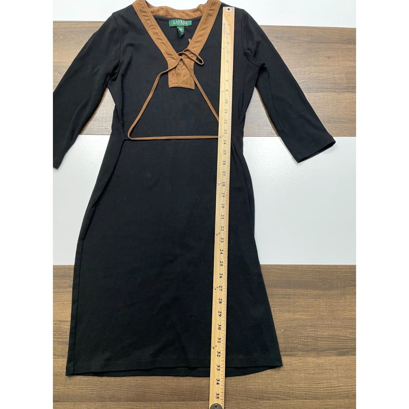 Lauren Ralph Lauren Womens Peasant Dress Top XS Black A-Line V-Neck  Pullover Petite KD
