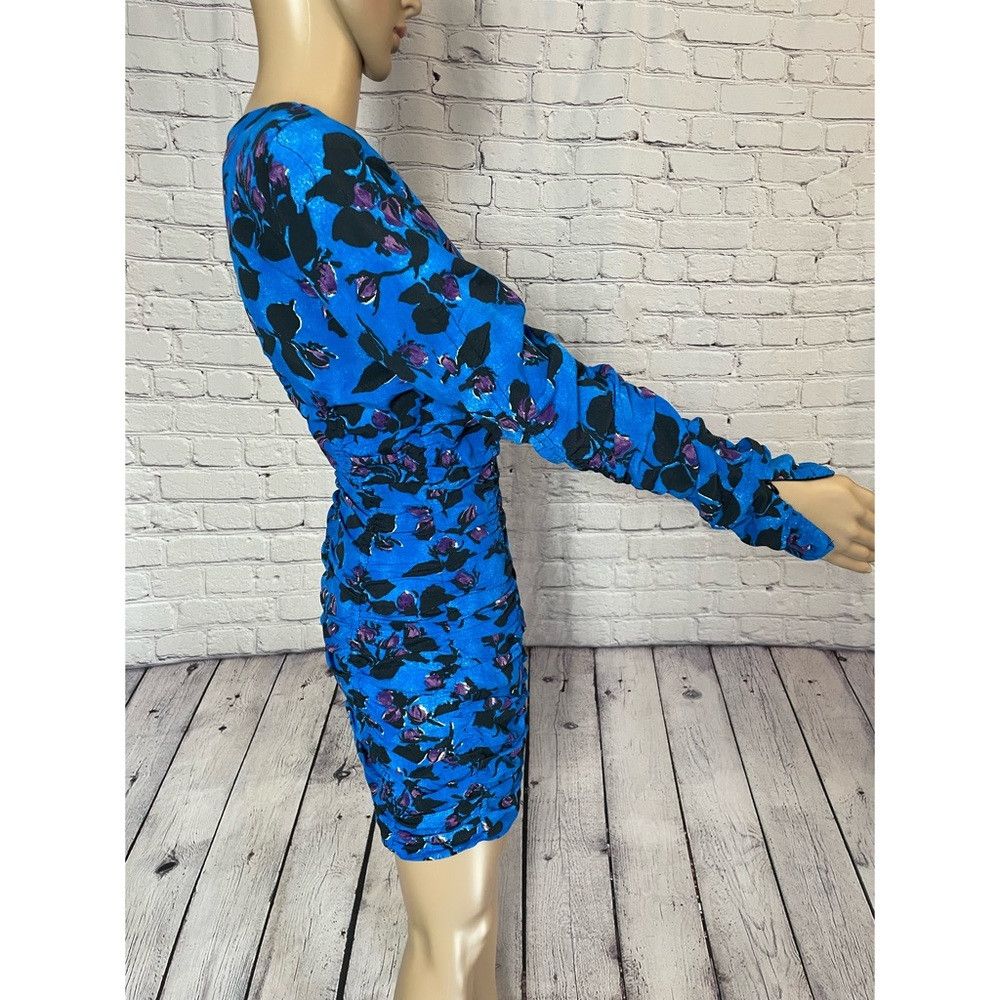 Zara NWT New Zara Blue Floral Long Sleeve Draped Mini Dress Size Size S / US 4 / IT 40 - 5 Thumbnail